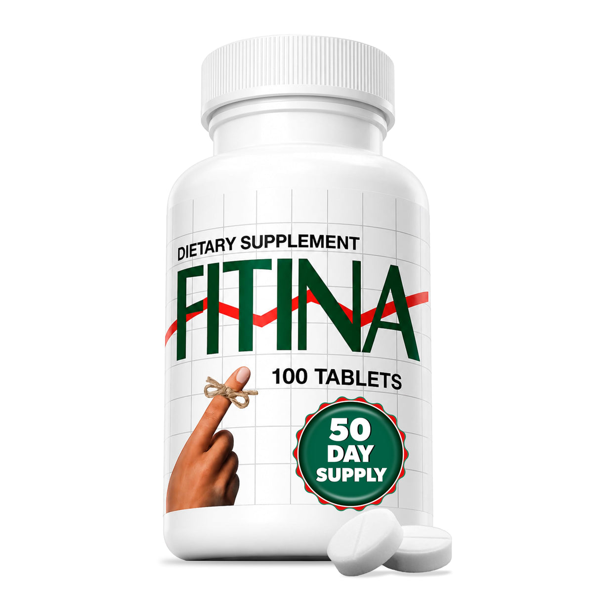 Fitina frente del envase mostrando diseño y cantidad de tabletas, claridad para elegir producto