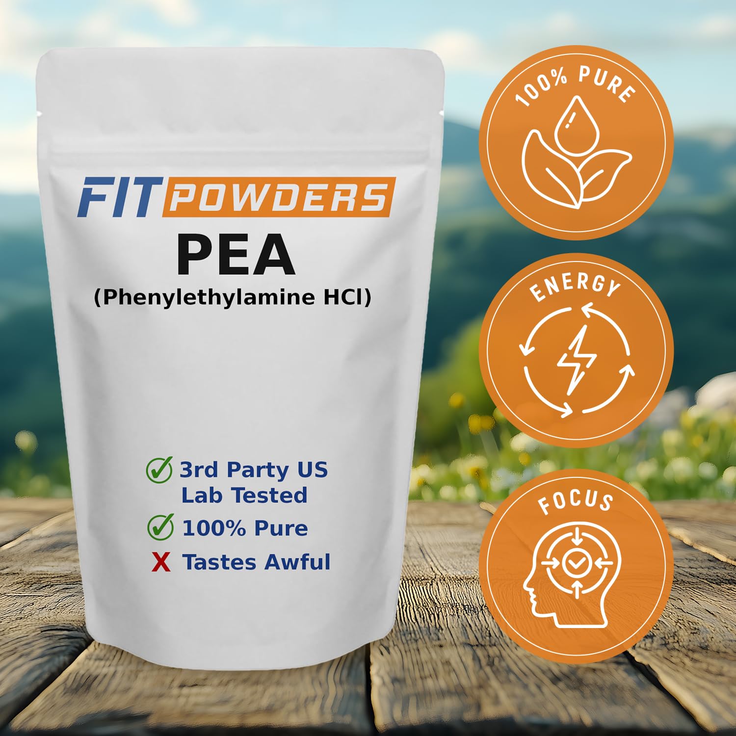 Polvo fino de FitPowders Phenylethylamine mostrando textura pura y sin aditivos