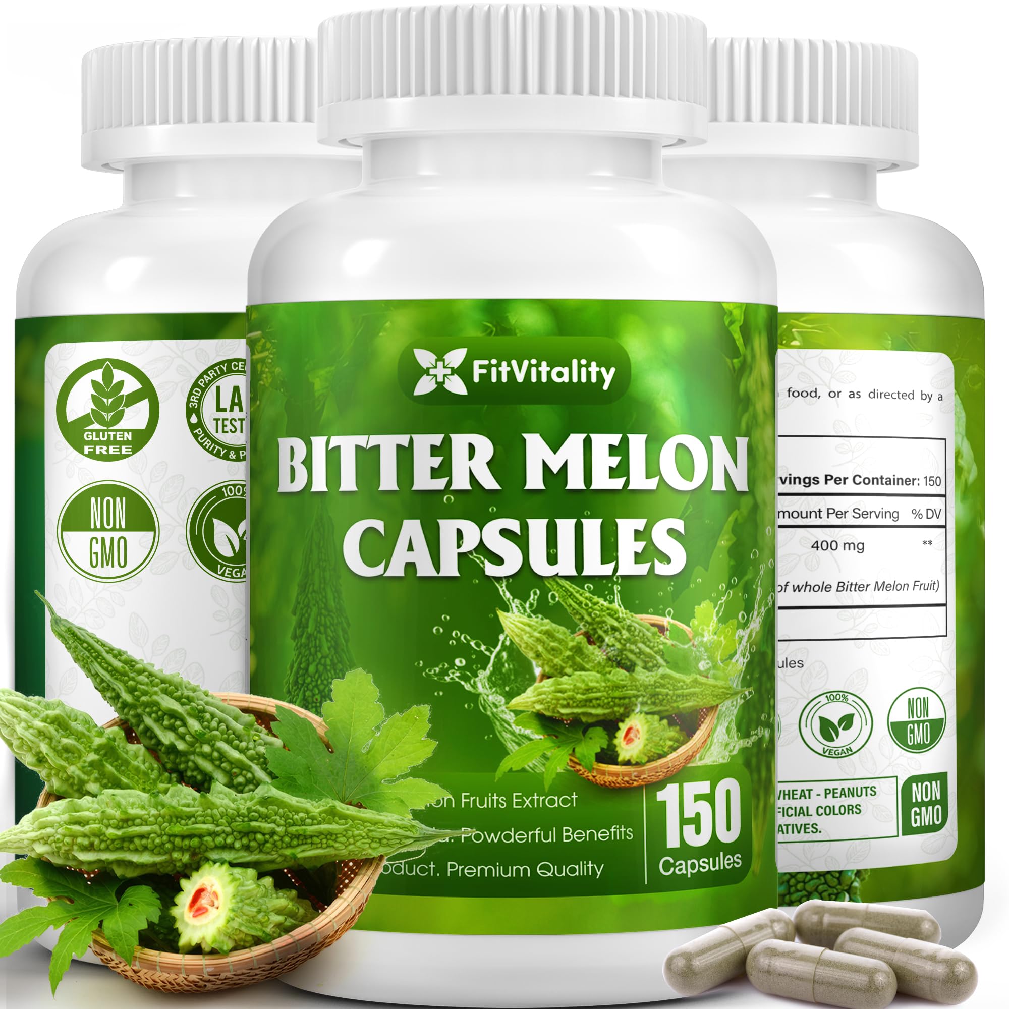 FitVitality frasco frontal mostrando las 150 cápsulas y duración prolongada
