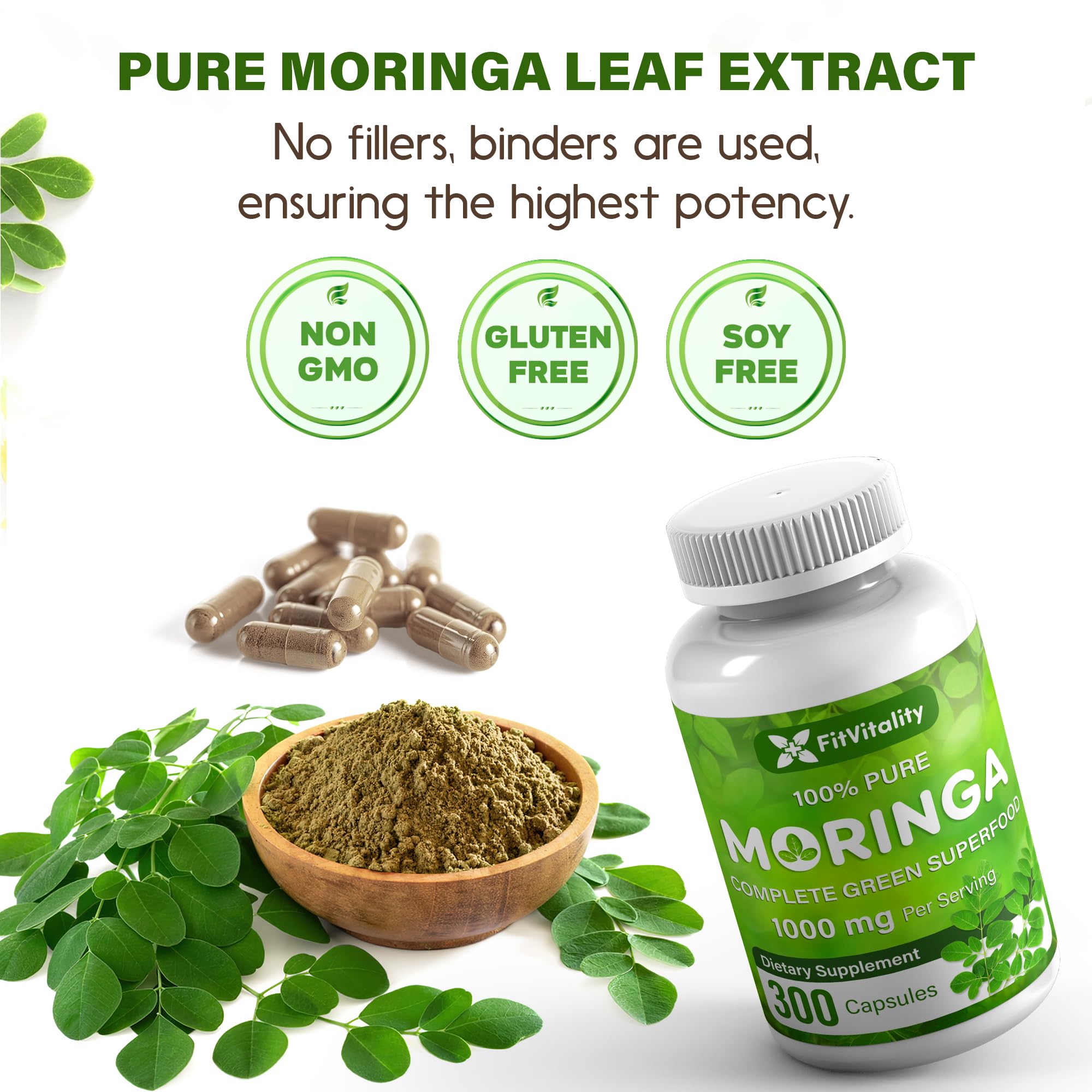 FitVitality textura de polvo de moringa en primer plano para concentración