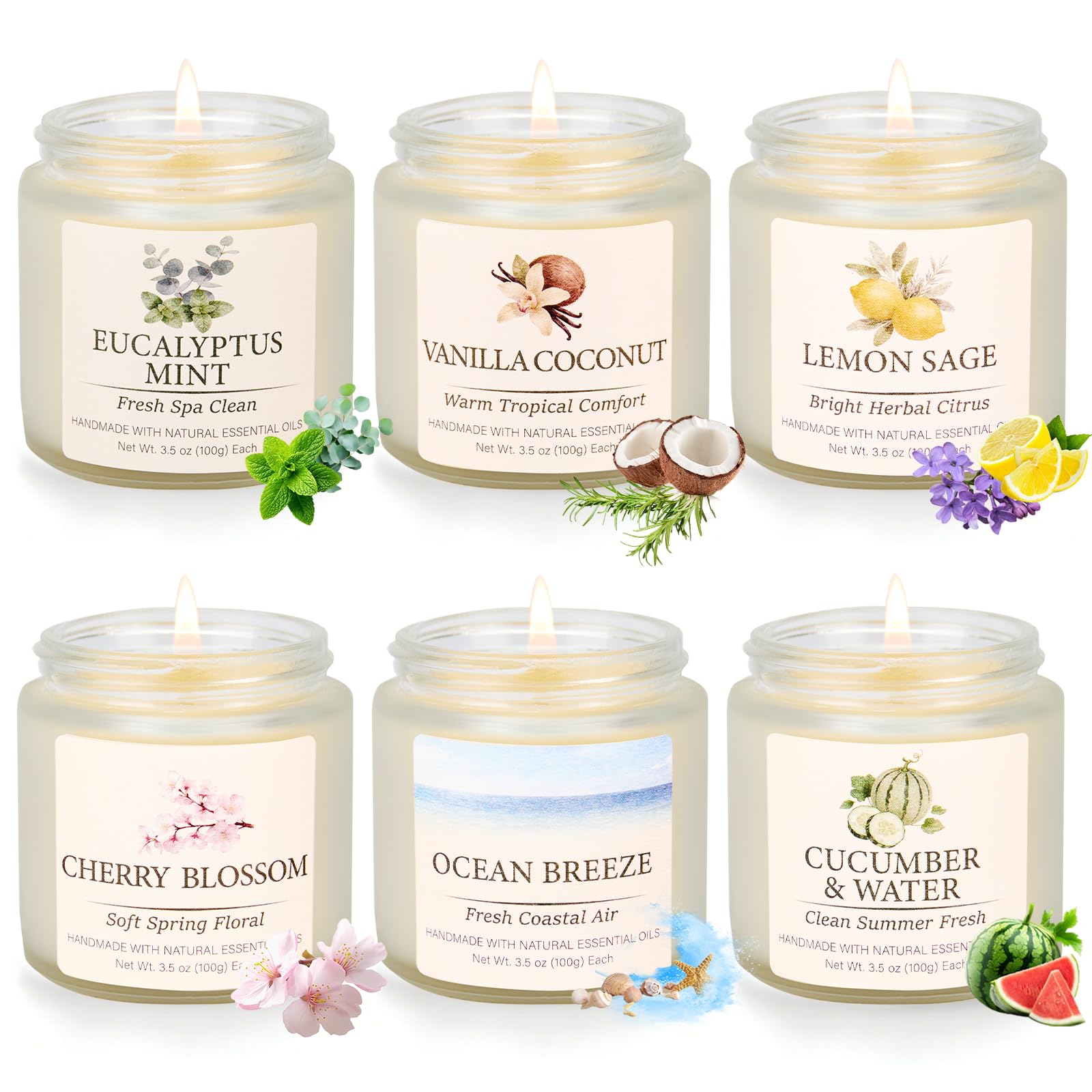 FKJOL set 6 velas frontal mostrando caja elegante y tarros esmerilados