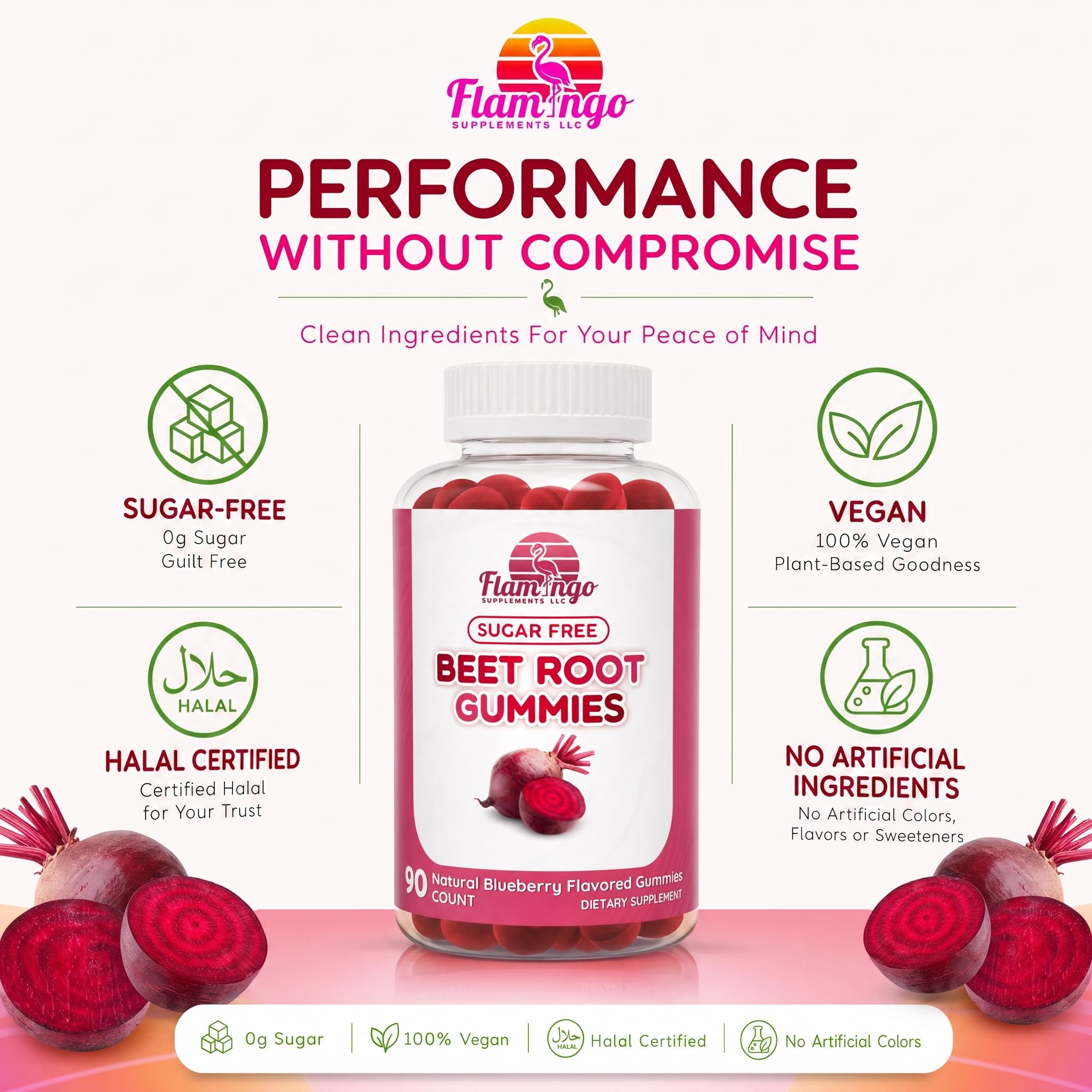 Flamingo Supplements gomita junto a regla para comparar tamaño práctico