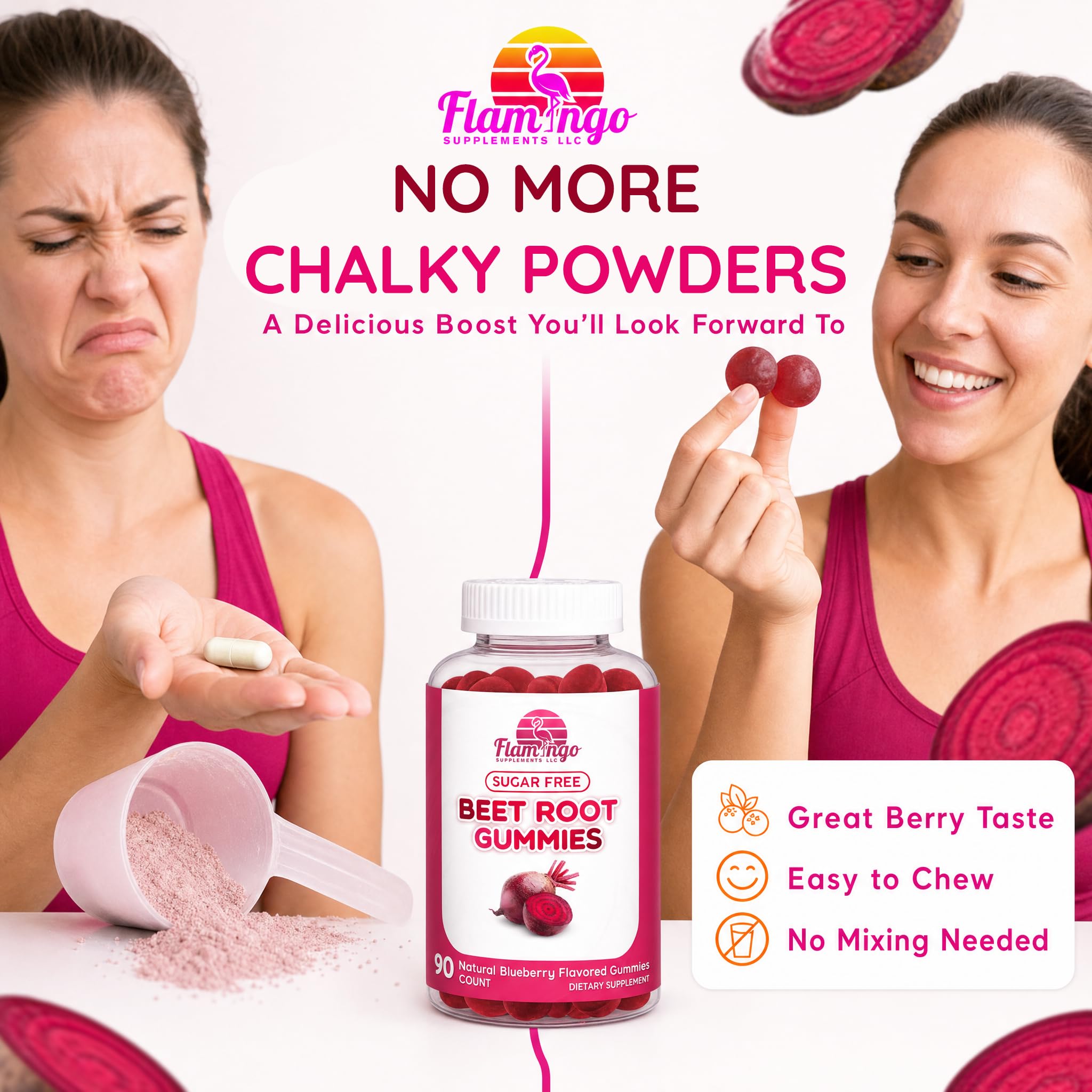 Flamingo Supplements etiqueta con información nutricional y sin azúcar