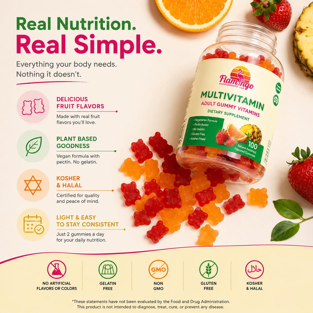 Gomita Flamingo Supplements en mano para comparar tamaño práctico