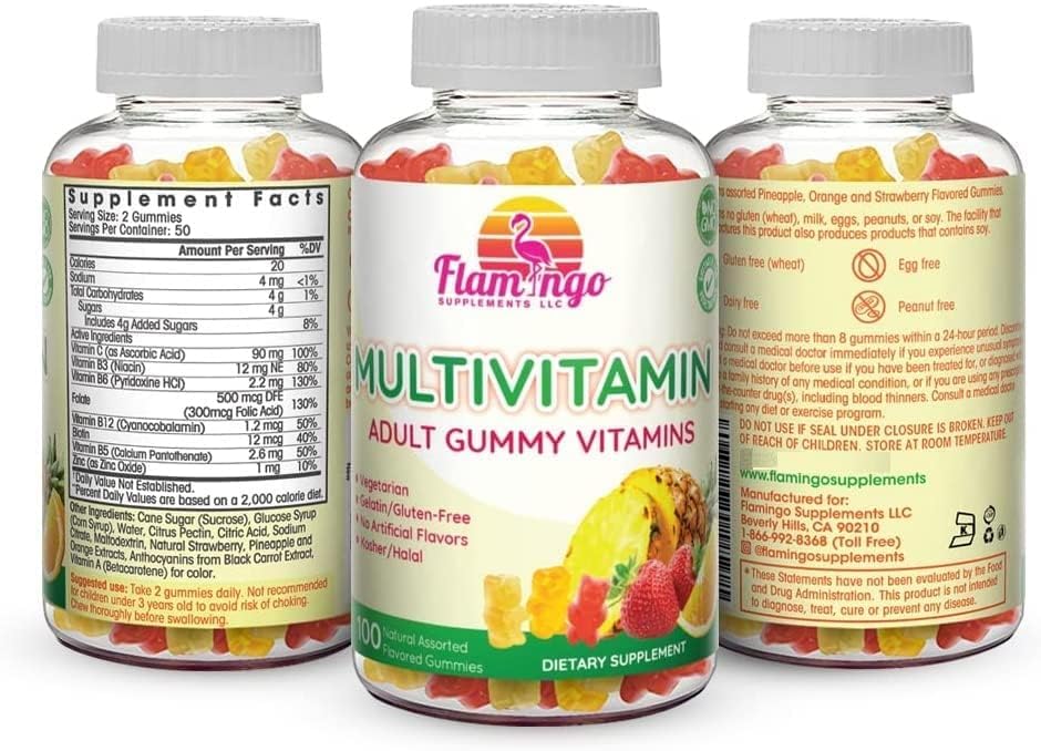 Frasco de Flamingo Supplements en cocina moderna para uso cotidiano