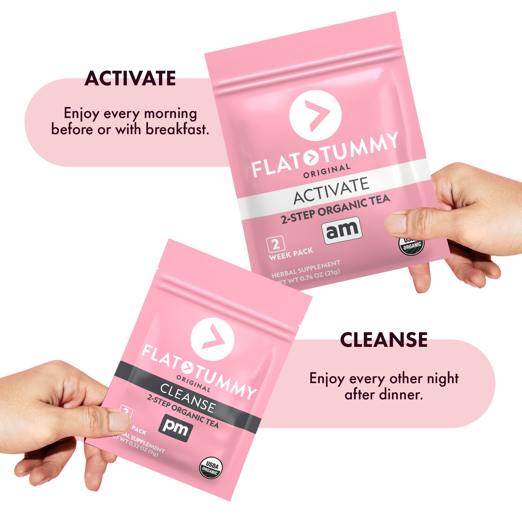 Flat Tummy bolsita del té en primer plano destacando la calidad y mezcla herbal