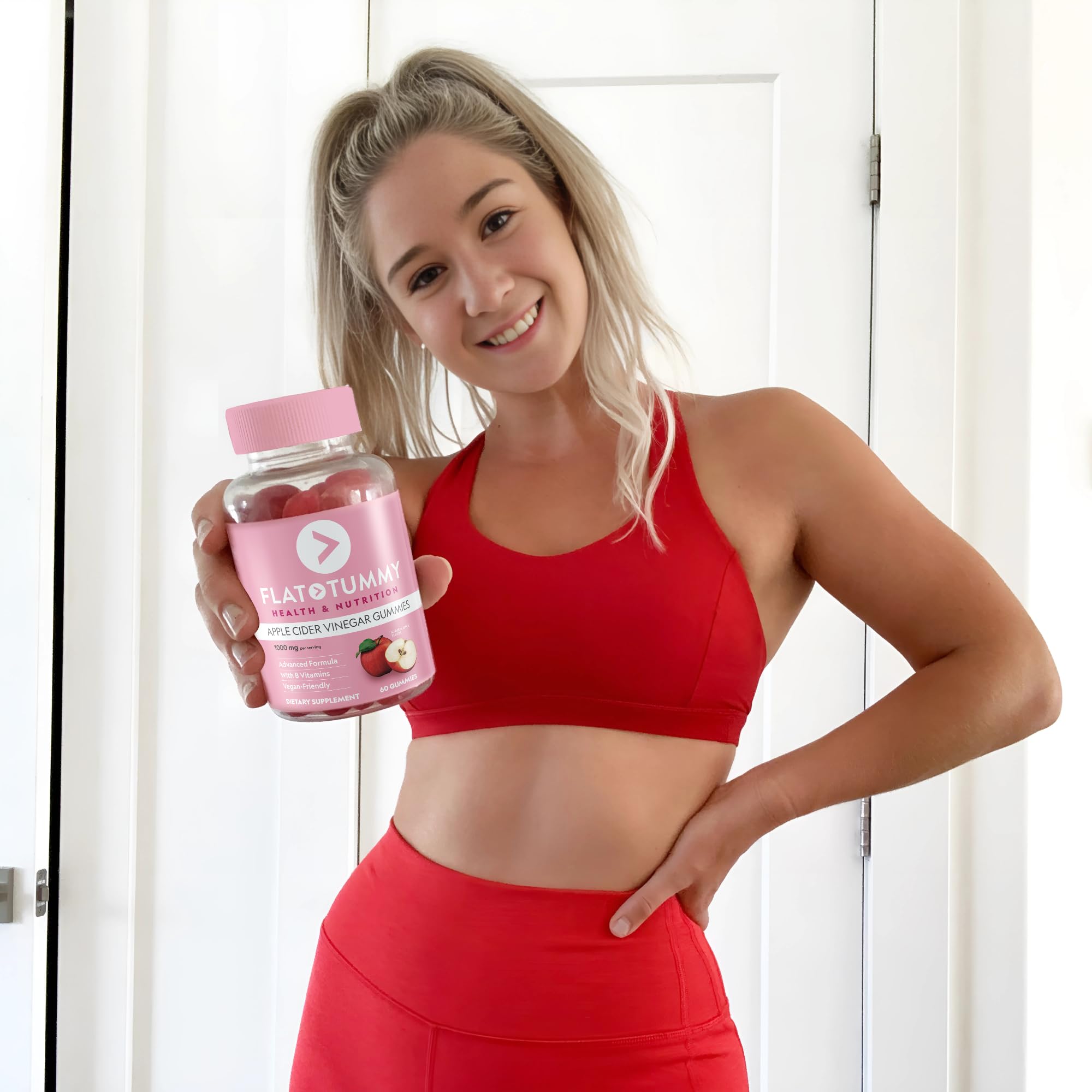 Flat Tummy gomitas en mesa de desayuno como complemento diario saludable