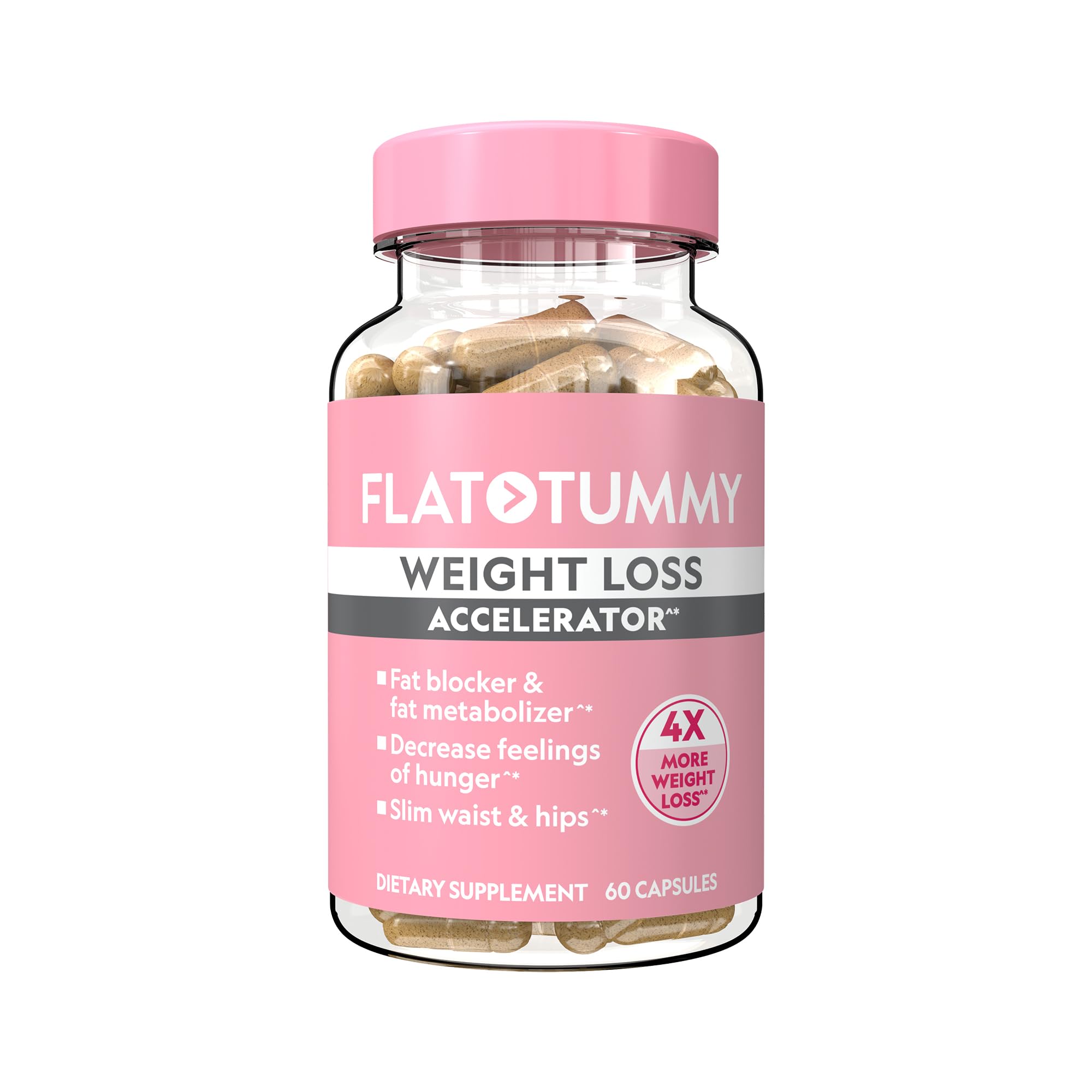 Flat Tummy frente del empaque mostrando la marca y beneficio para perder grasa