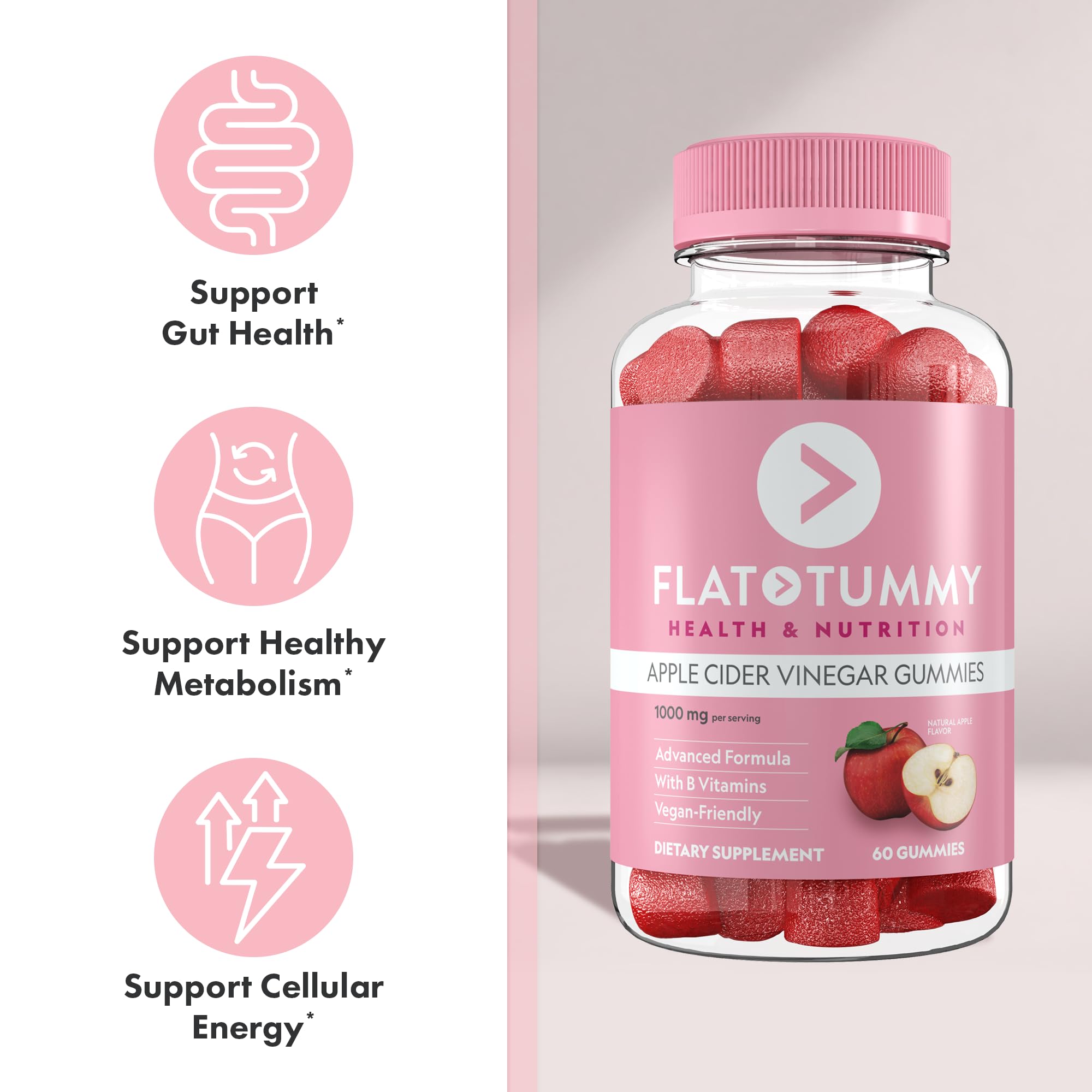 Flat Tummy gomitas en mano listo para tomar, ventaja de conveniencia