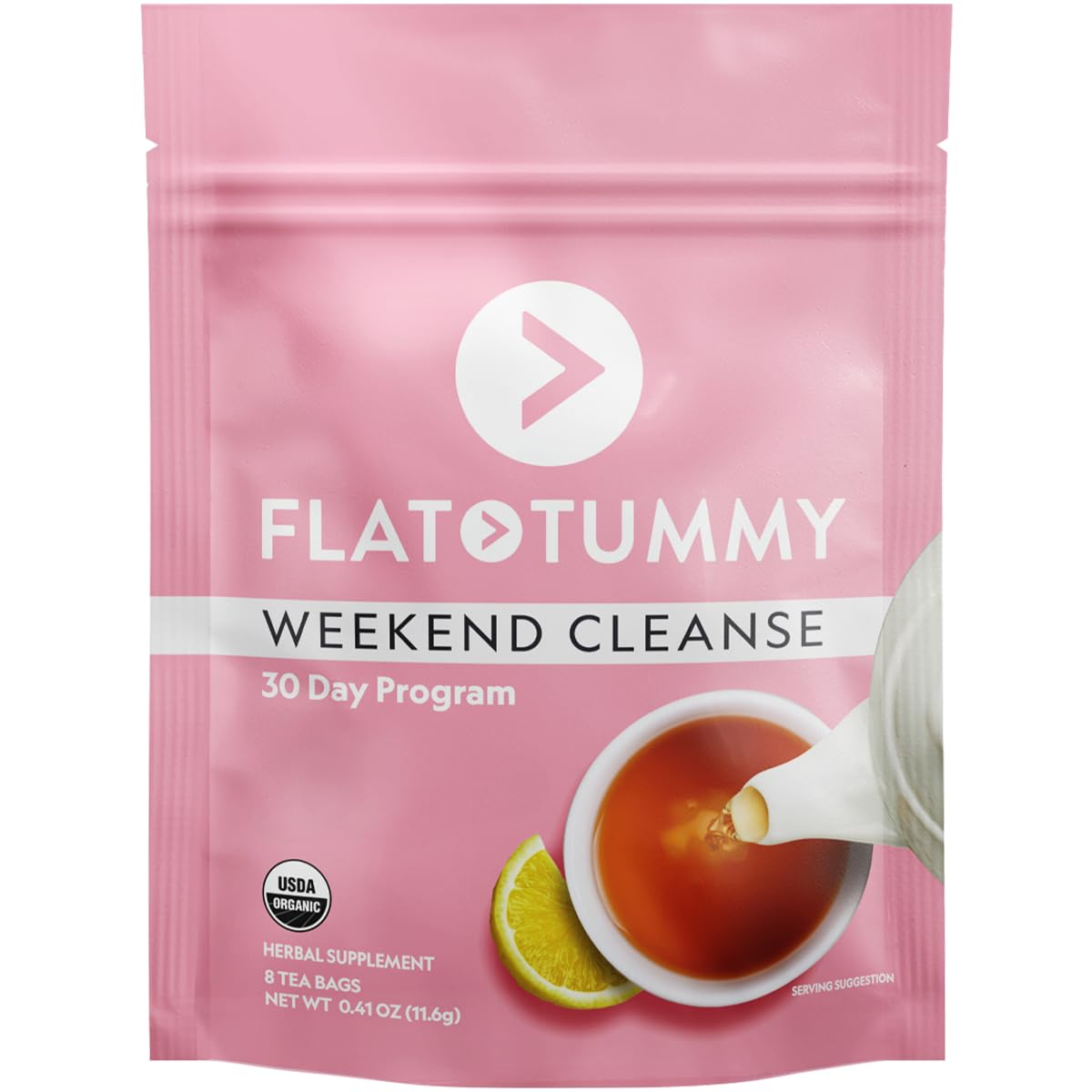Flat Tummy envase del té mostrando diseño y conveniencia para uso semanal