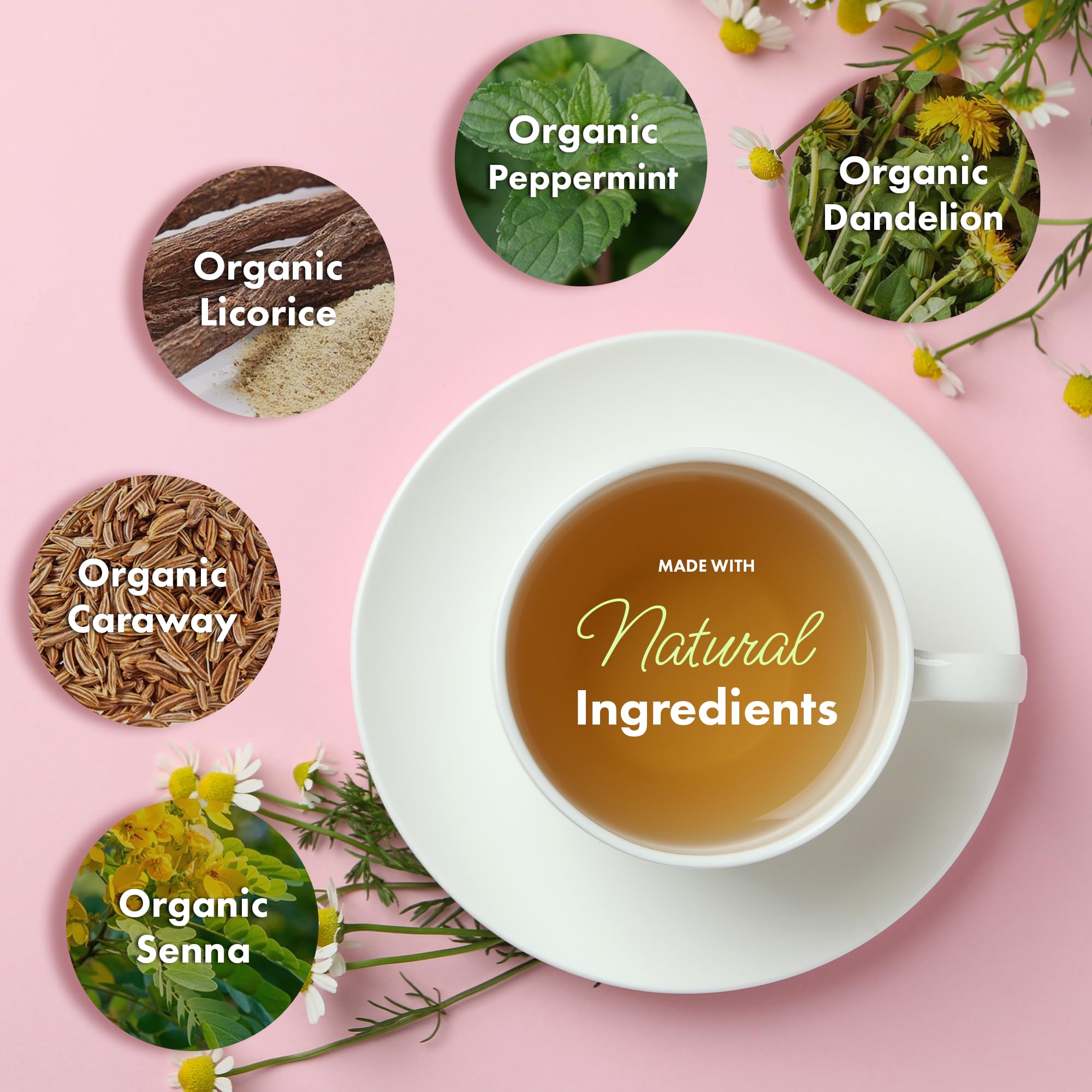 Flat Tummy taza con el té infusionándose, brinda sensación de ligereza