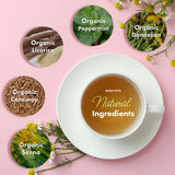 Flat Tummy taza con el té infusionándose, brinda sensación de ligereza