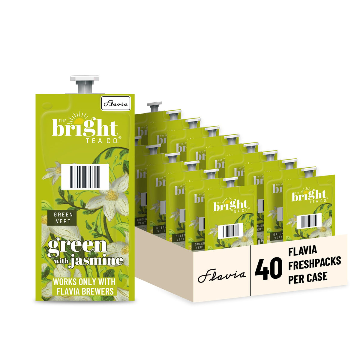 Flavia empaque frontal mostrando caja de 40 Freshpacks y conveniencia