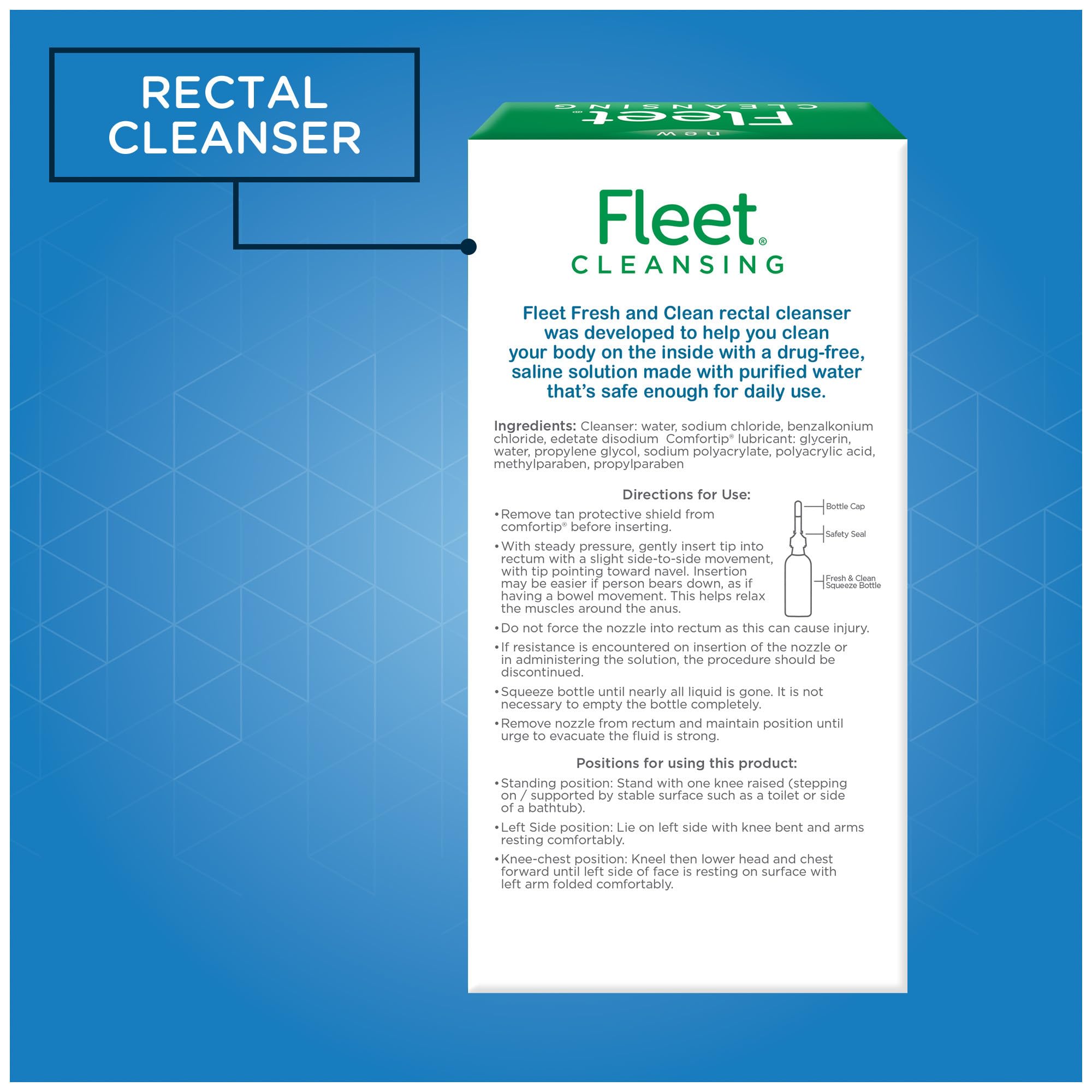 Fleet caja abierta con dos botellas visibles, paquete listo para uso