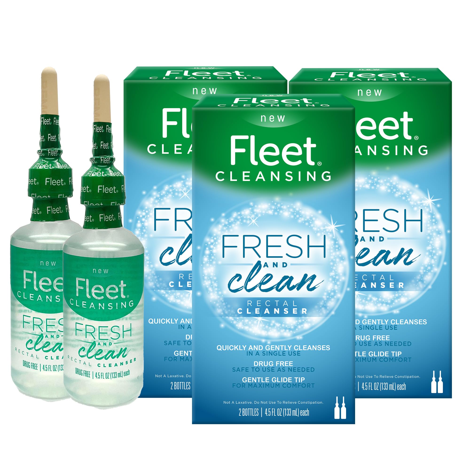 Fleet empaque frontal mostrando 3 cajas y 6 botellas, conveniencia inmediata