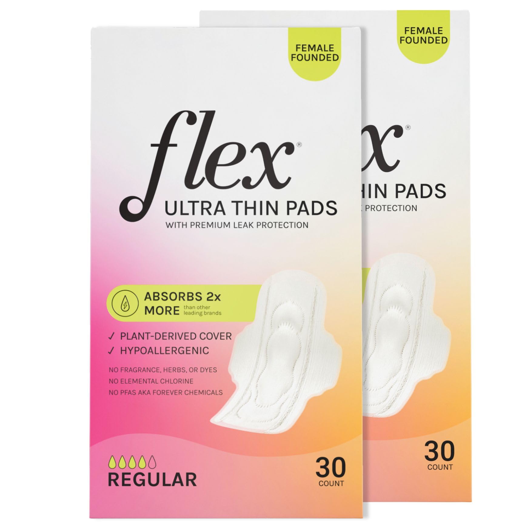 FLEX frente del empaque mostrando paquete doble y cantidad, conveniencia instantánea