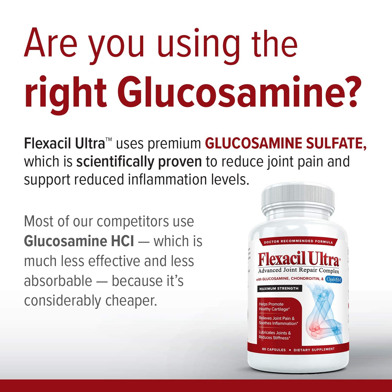 Flexacil Ultra cápsulas en primer plano demostrando textura y tamaño