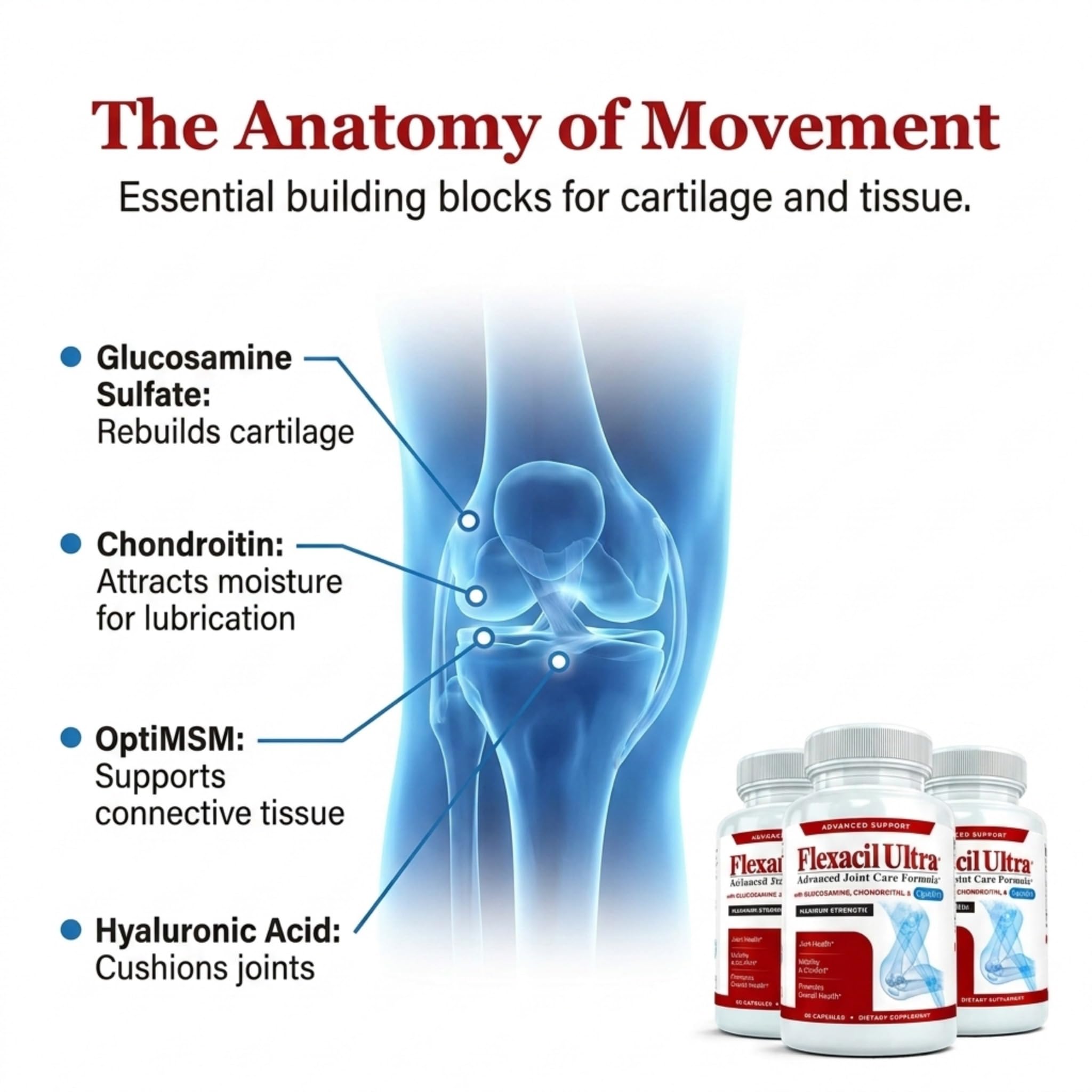 Persona activa usando Flexacil Ultra y realizando ejercicios de rodilla