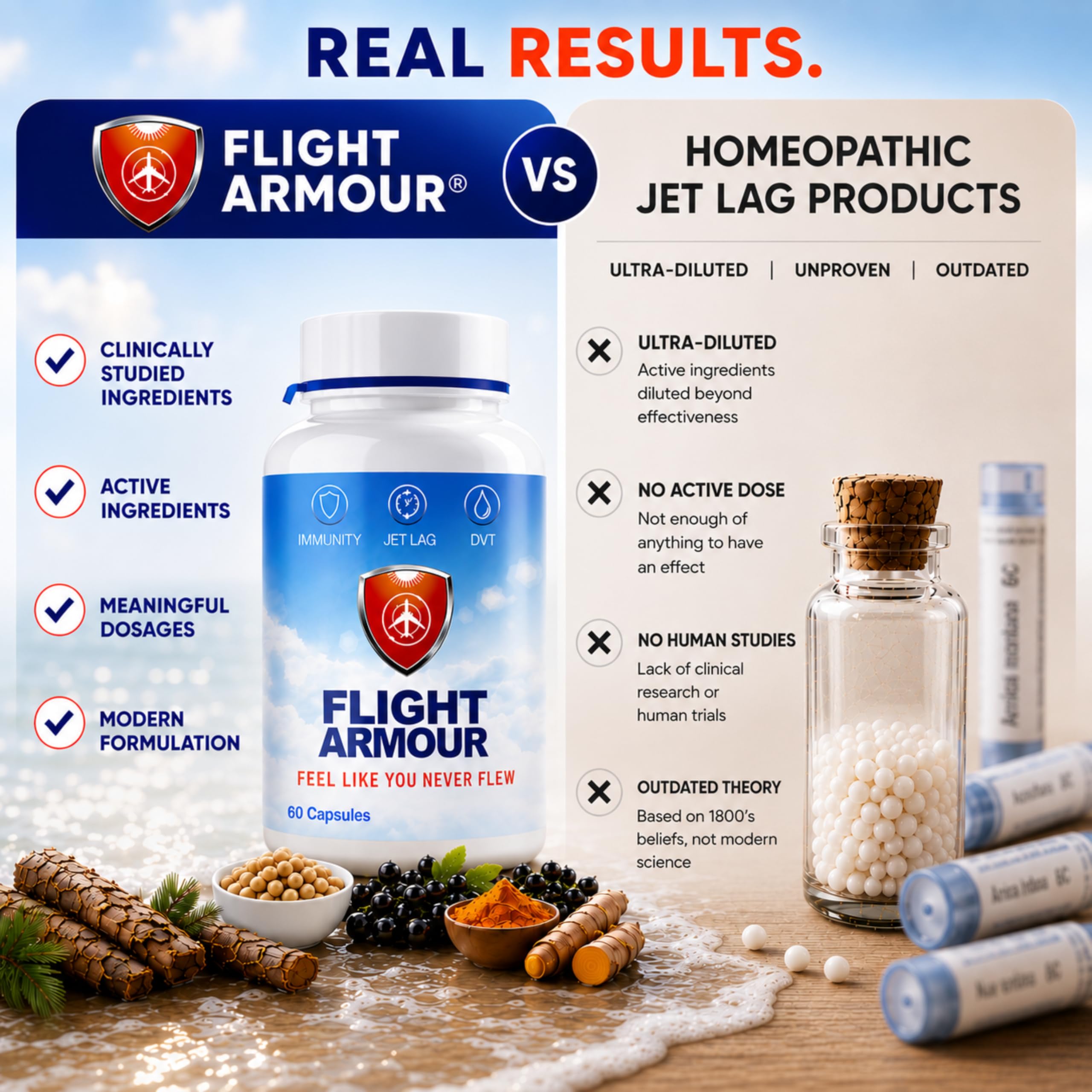 Flight Armour etiqueta con lista de ingredientes activos y beneficios