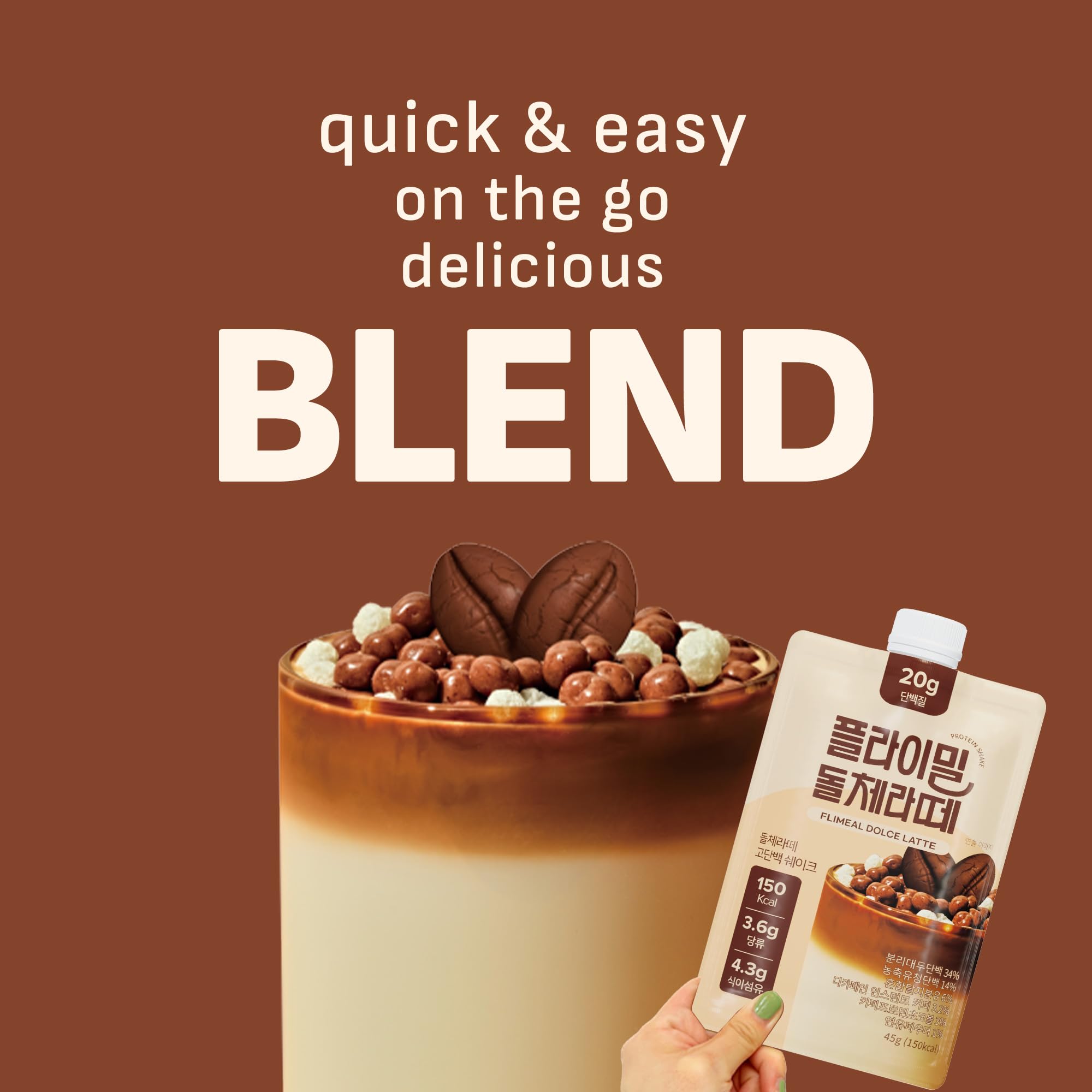 FLIMEAL vaso con batido Dolce Latte listo, textura cremosa visible