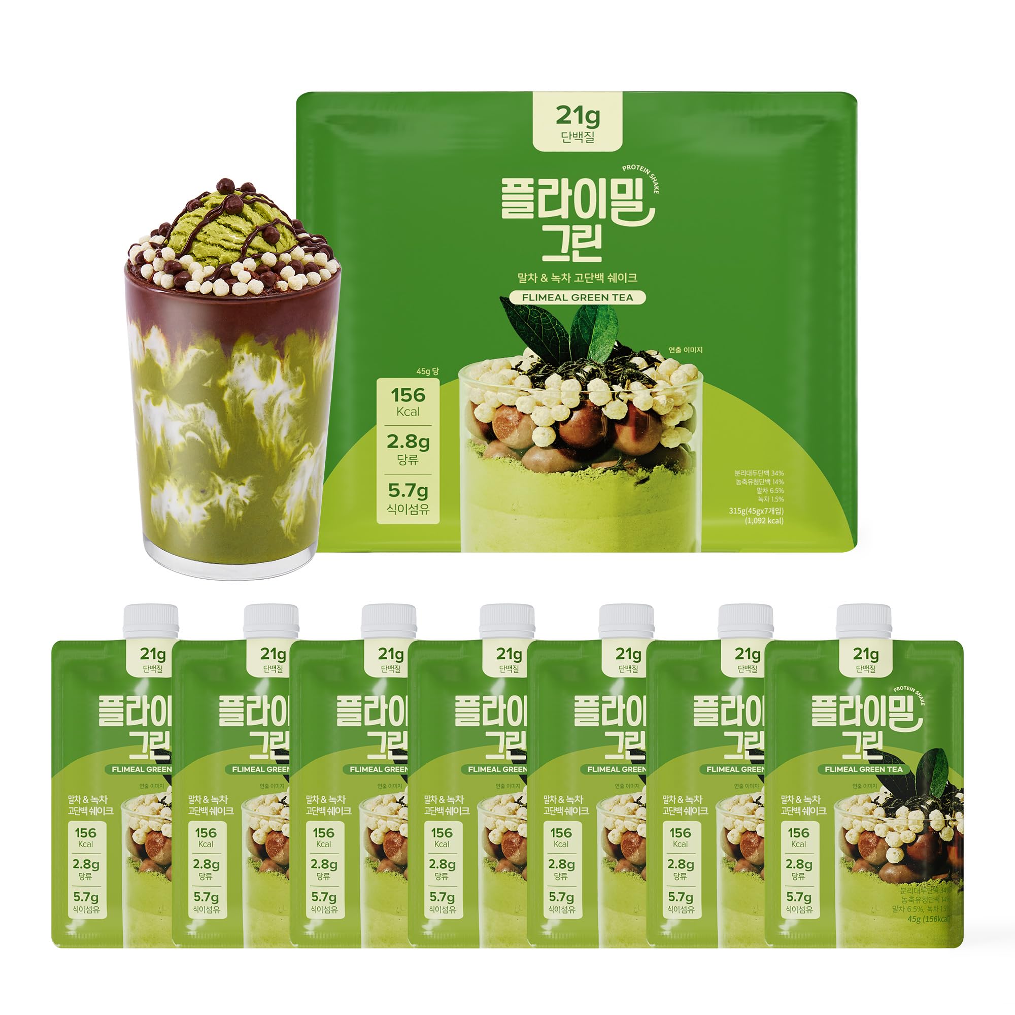 FLIMEAL empaque frontal matcha mostrando sabor y conveniencia