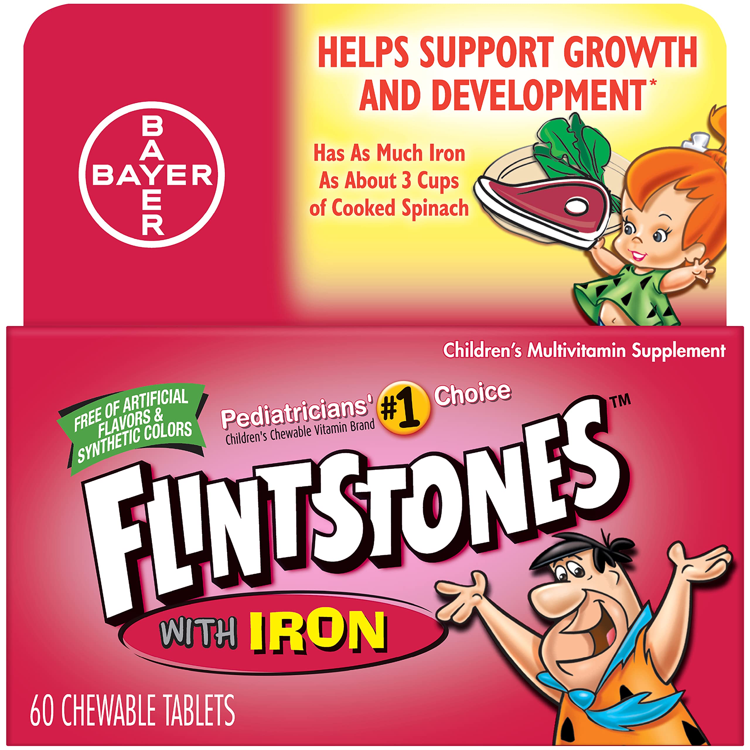 Flintstones frente del envase mostrando 60 tabletas y beneficios diarios