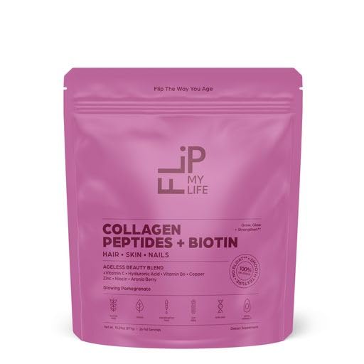 Ingredientes clave Flip My Life biotina, ácido hialurónico y vitamina C visibles