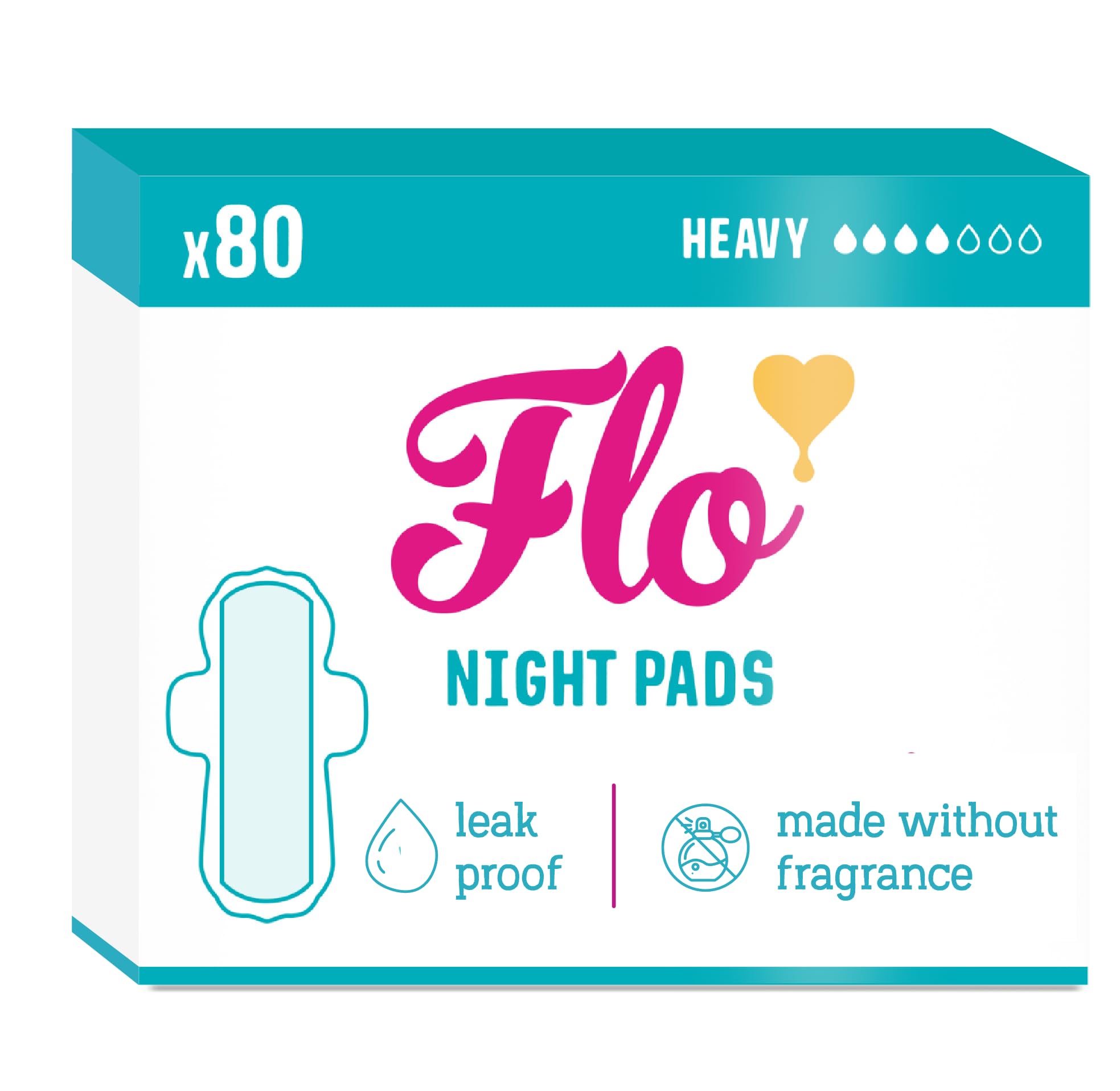 FLO empaque frontal de toallas nocturnas muestra protección y cantidad