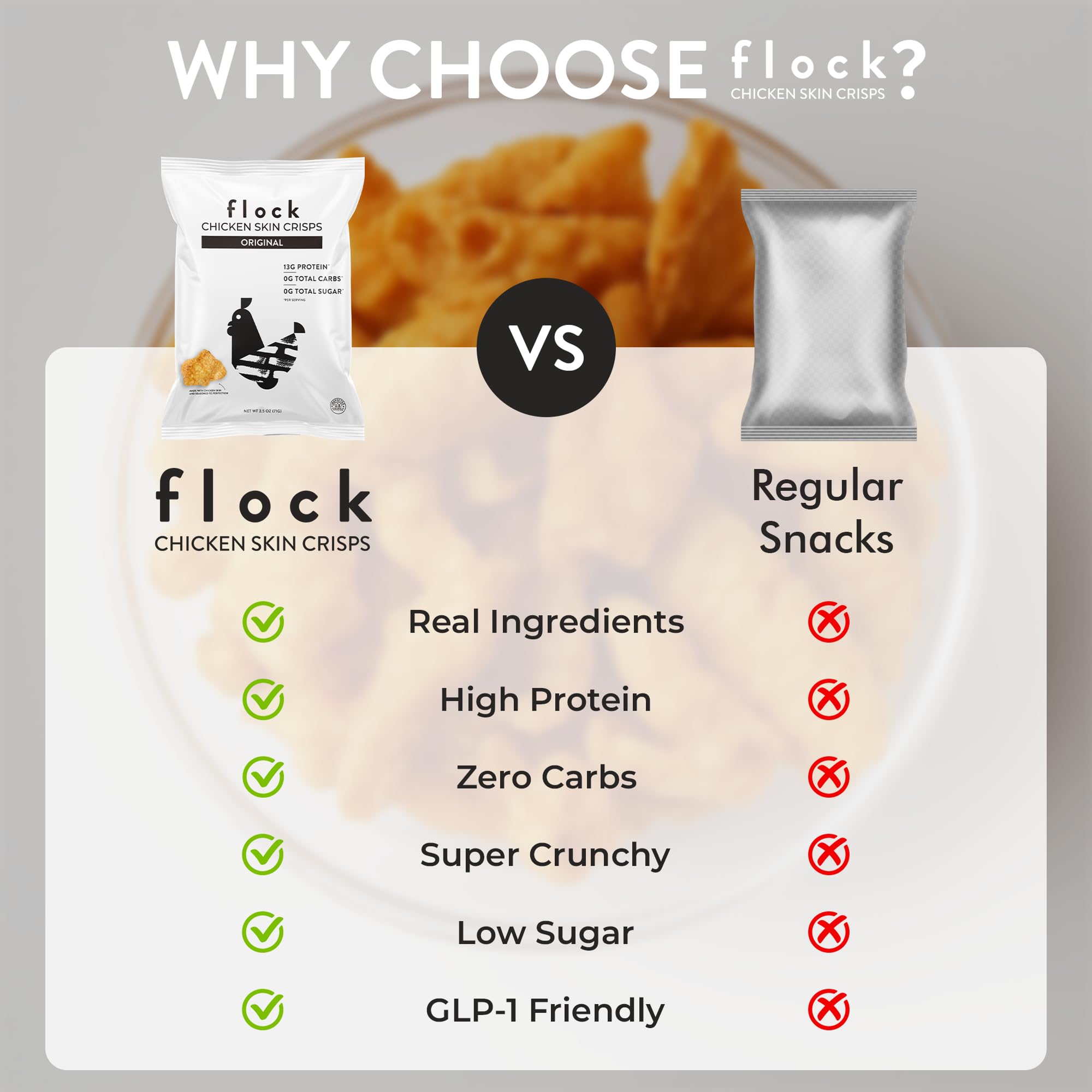 Flock etiqueta de ingredientes limpios destacando sin gluten y sin azúcares
