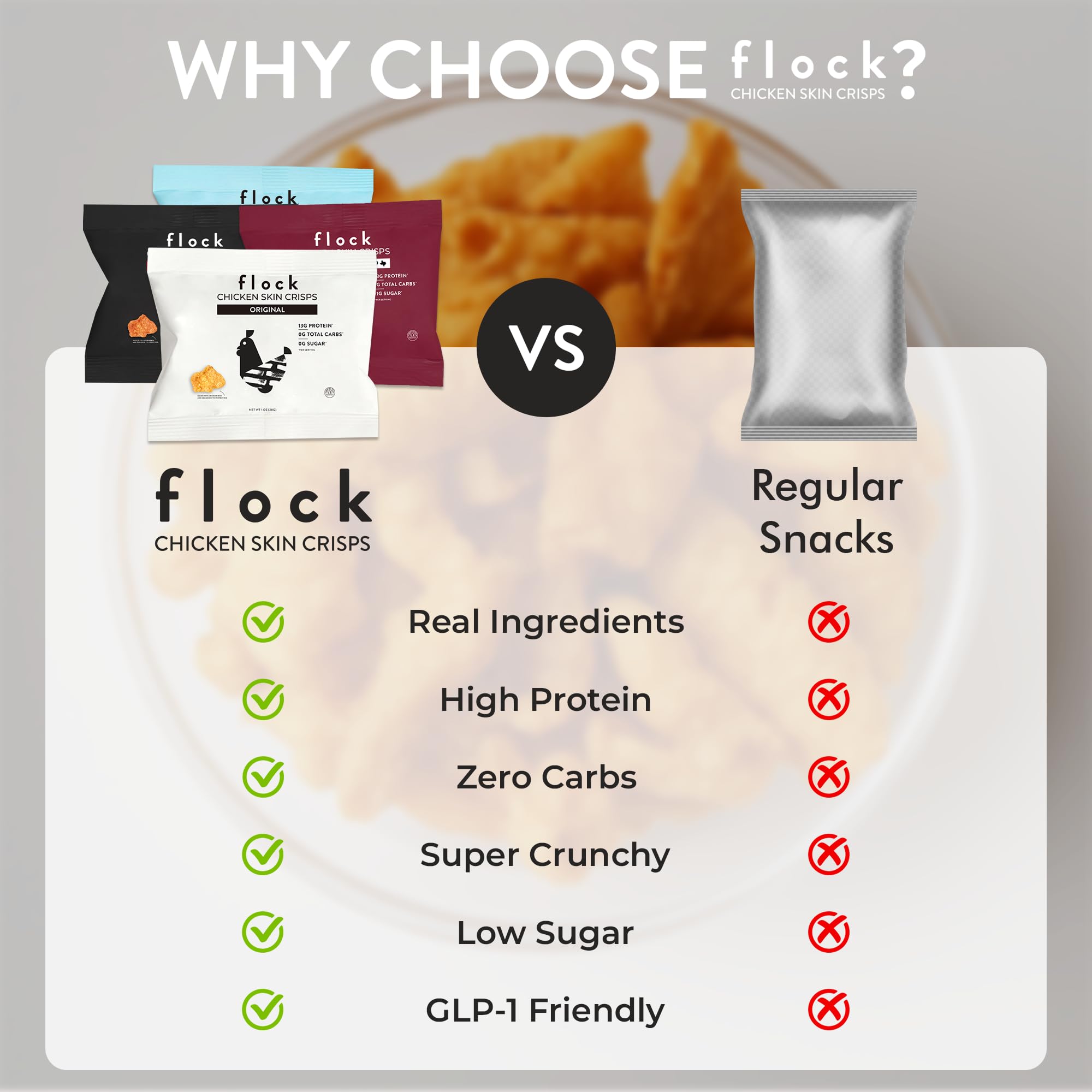 Flock etiqueta con ingredientes simples y beneficios nutricionales claros