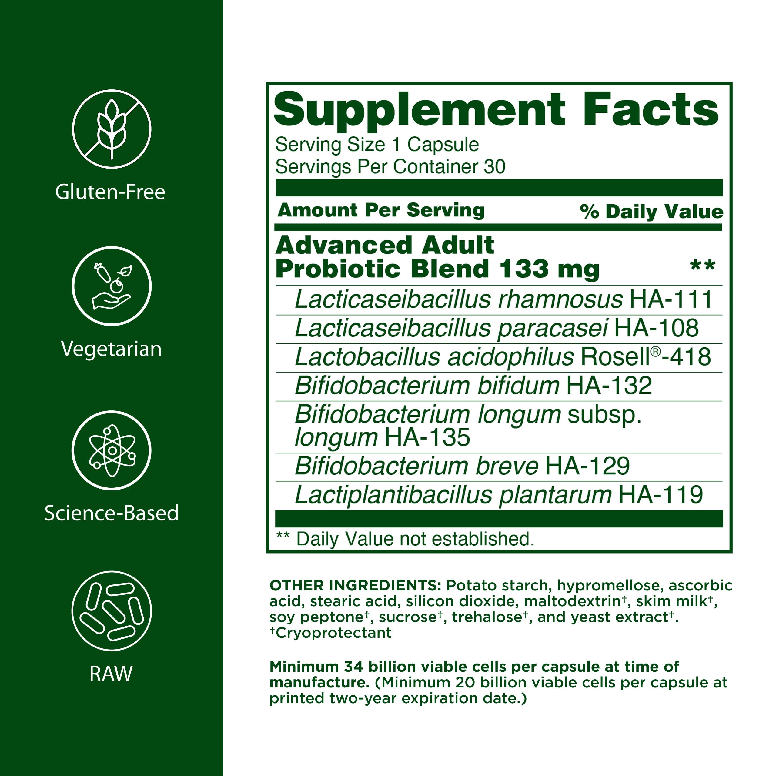 Flora etiqueta con información nutricional y cepas indicando calidad y transparencia