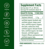Flora Flor‑Essence etiqueta en primer plano mostrando ingredientes y certificaciones