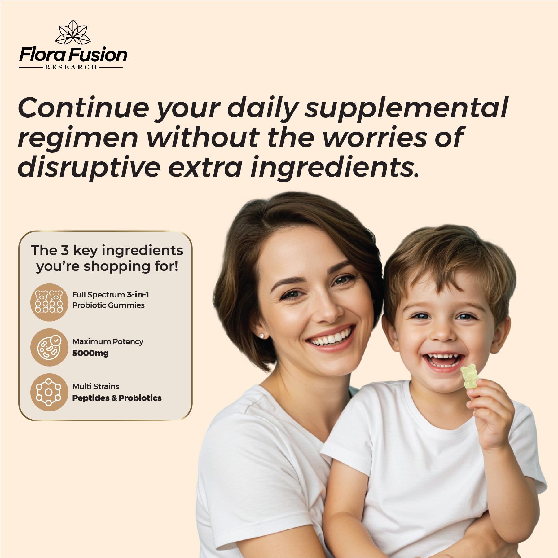Frasco de Flora Fusion Research en encimera de cocina sugiriendo integración cotidiana