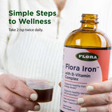 Botella Flora Iron junto a objeto para comparar tamaño, muestra volumen real