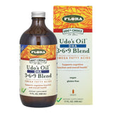 Flora Udo's Oil frontal en botella de vidrio mostrando presentación y autenticidad