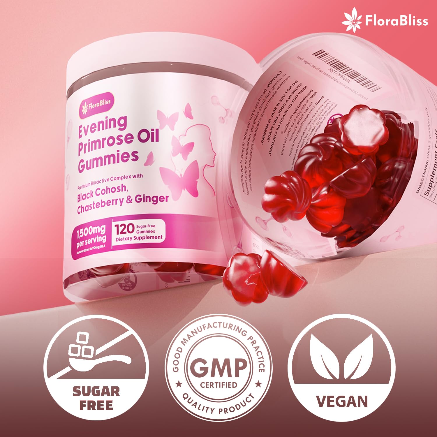 Gomita FloraBliss primer plano sabor piña, apetitosa y sin azúcar añadida