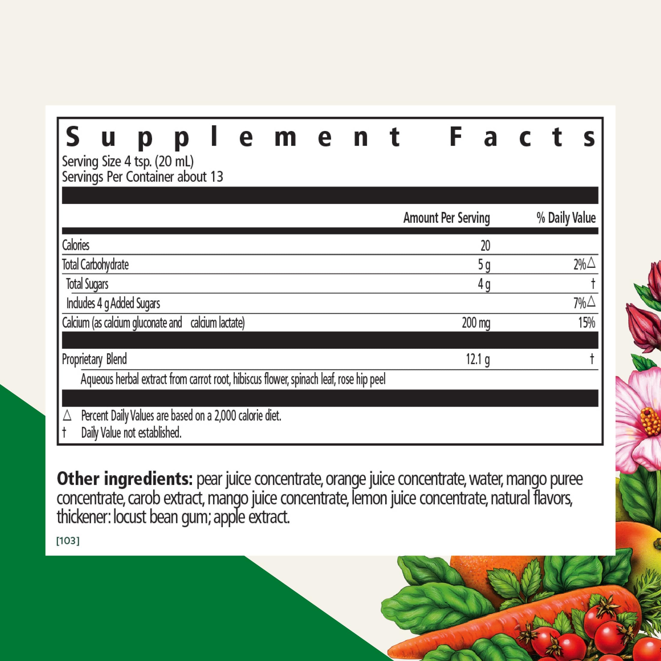 Floradix etiqueta con lista de ingredientes y certificaciones, facilita ver pureza del producto