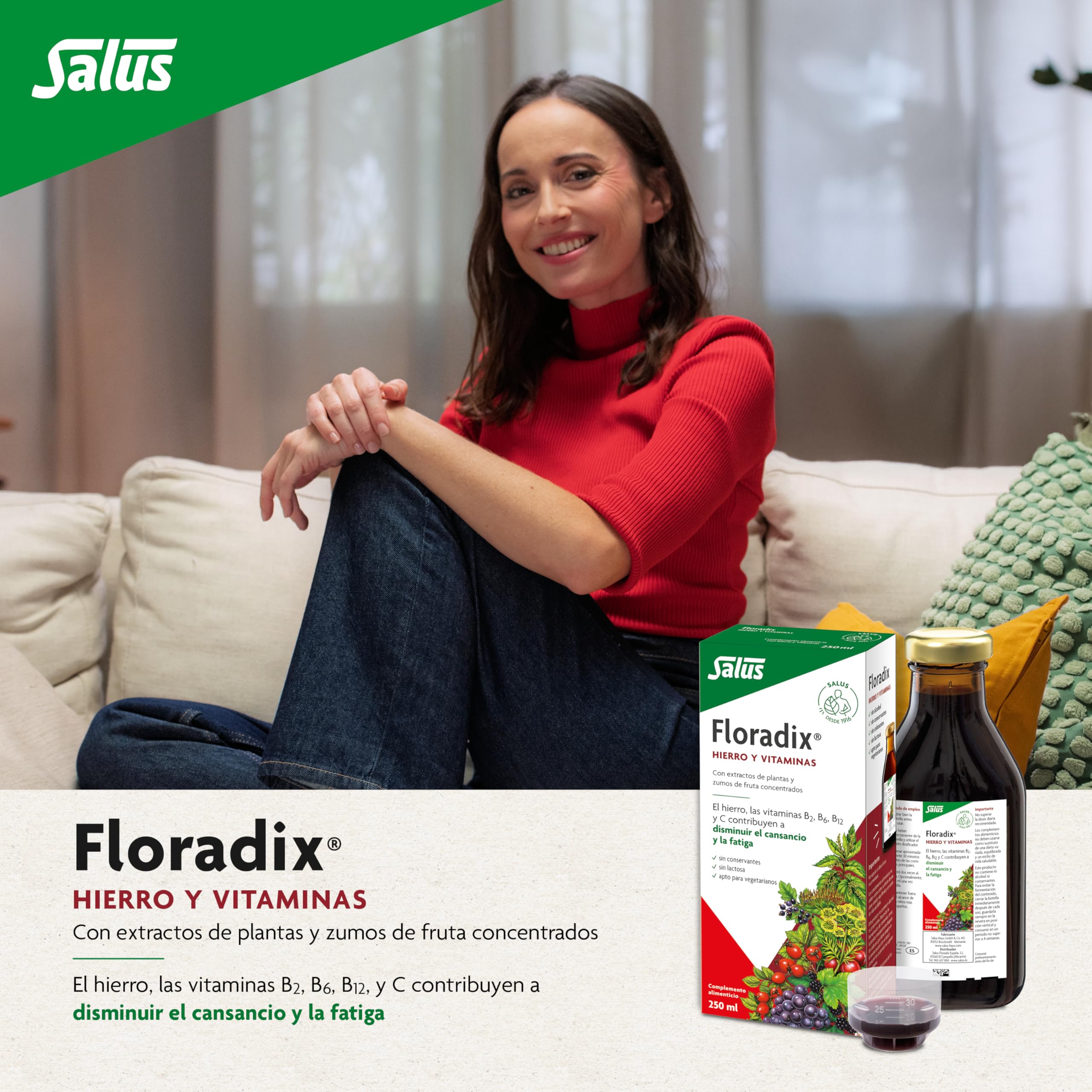 Floradix detalle de etiqueta con información de hierro y vitaminas visible