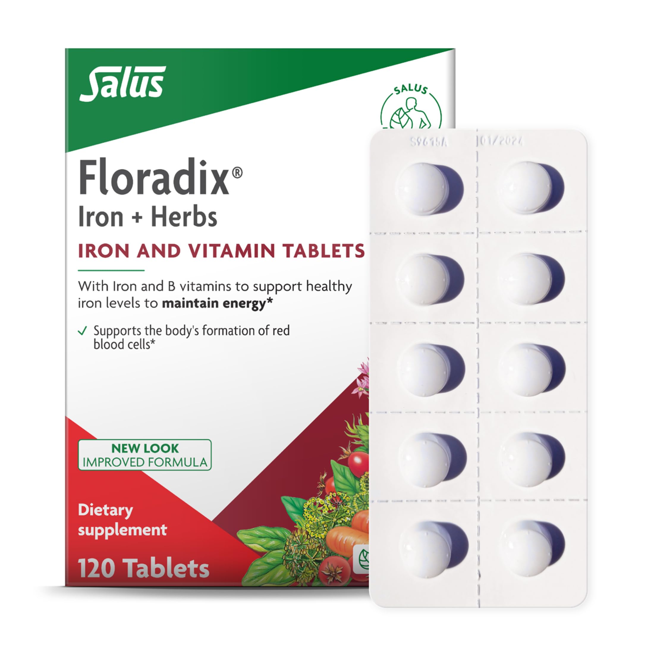 Floradix envase delantero mostrando el diseño y modo de uso, confianza y calidad