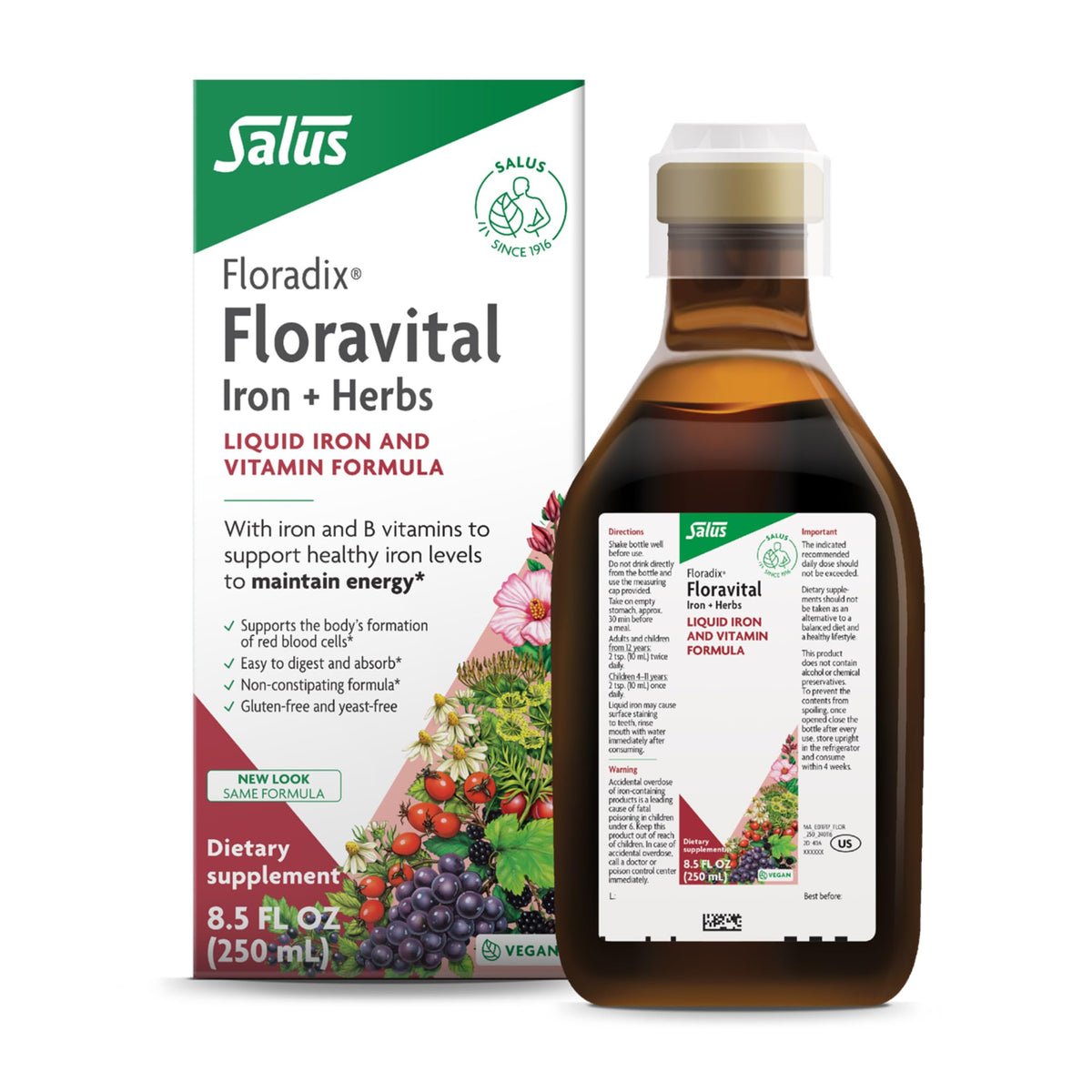Floradix Floravital frente del envase mostrando la marca y beneficios
