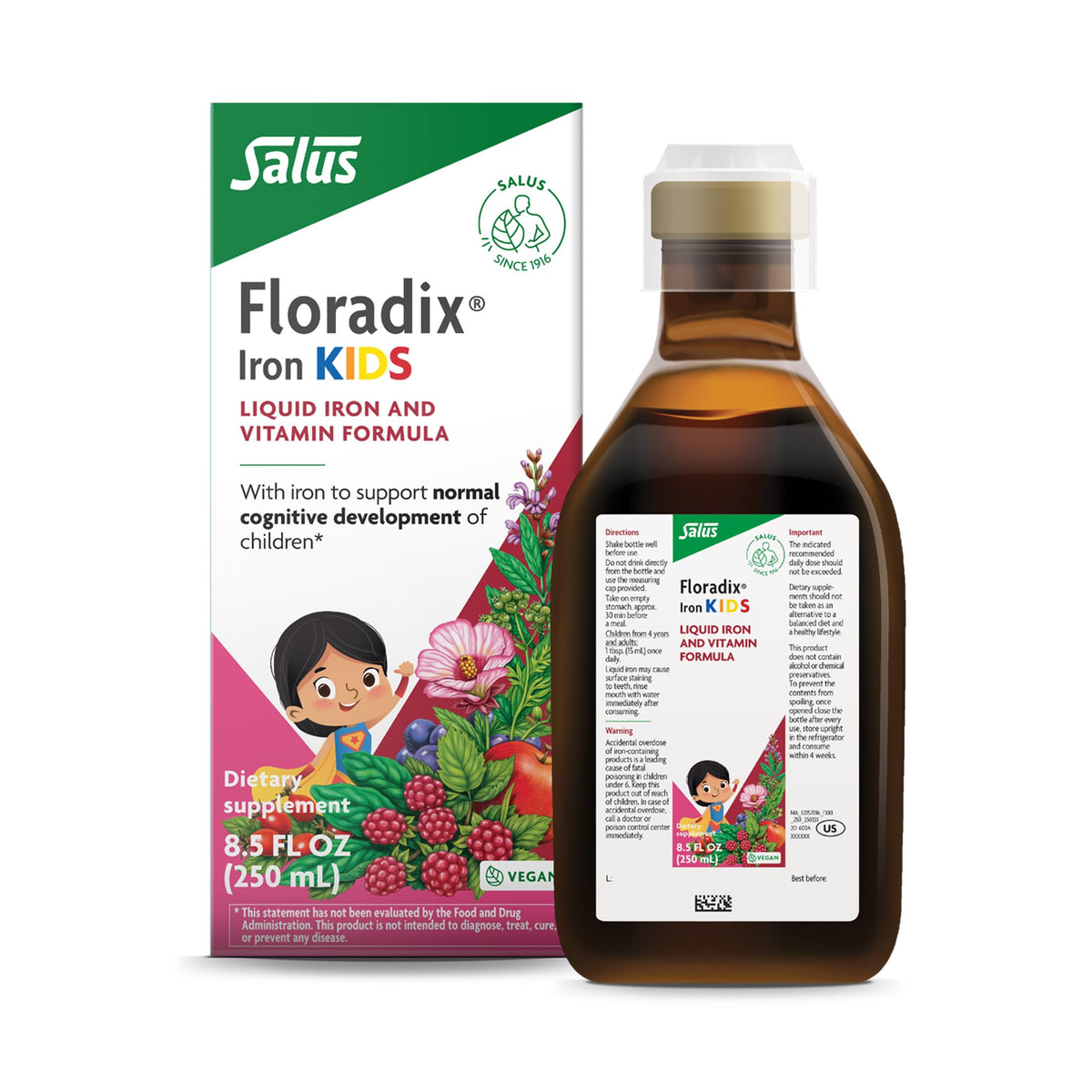 Floradix frasco frontal mostrando la presentación y beneficio fácil de tomar