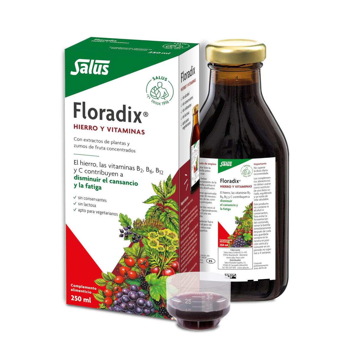 Floradix frasco frontal mostrando la etiqueta clara y fácil de leer