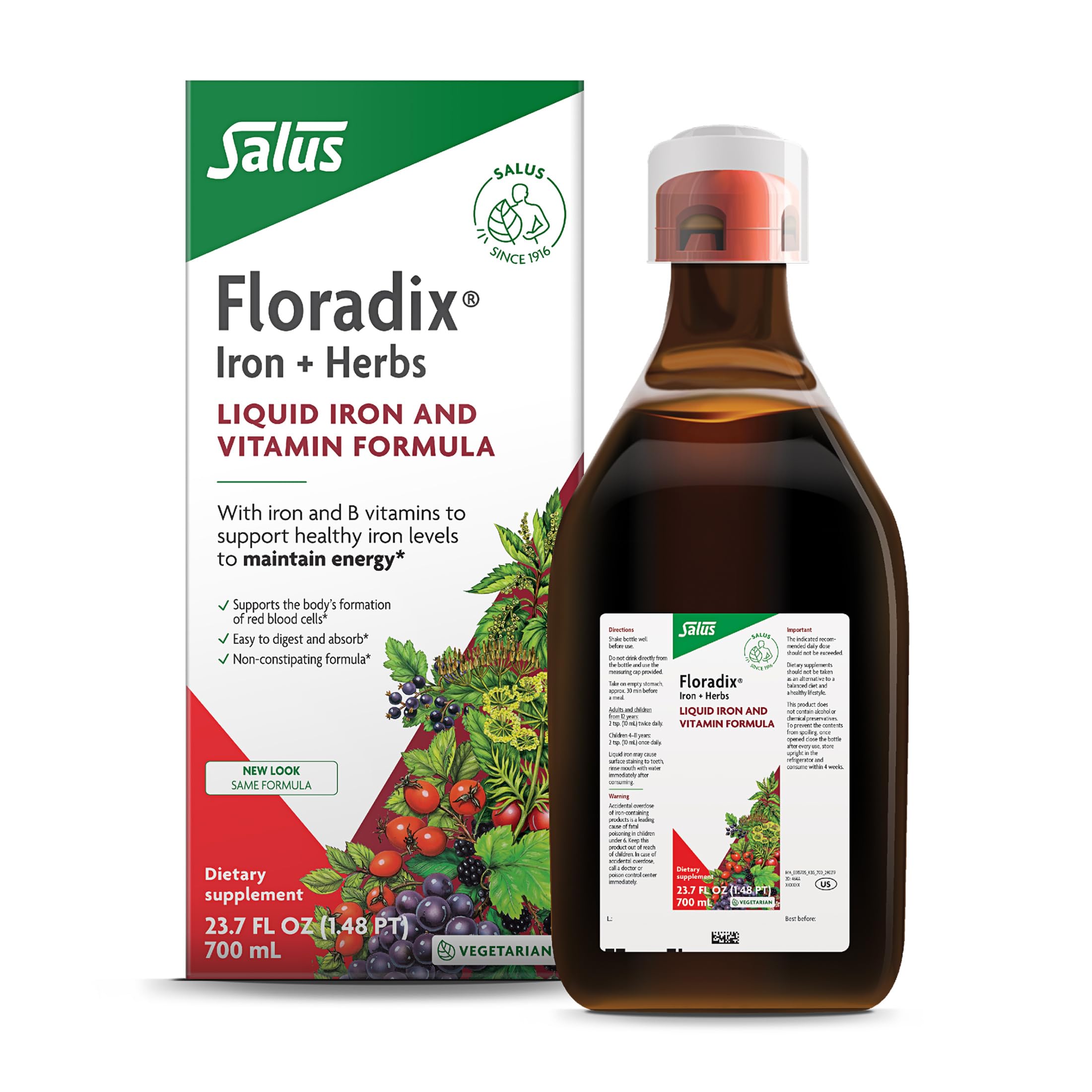 Floradix frasco frontal mostrando etiqueta clara y fácil dosificación