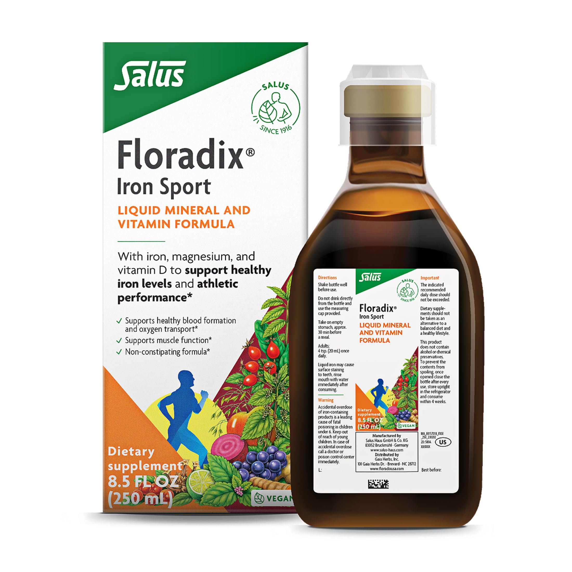 Floradix frasco frontal mostrando la marca y diseño para fácil identificación