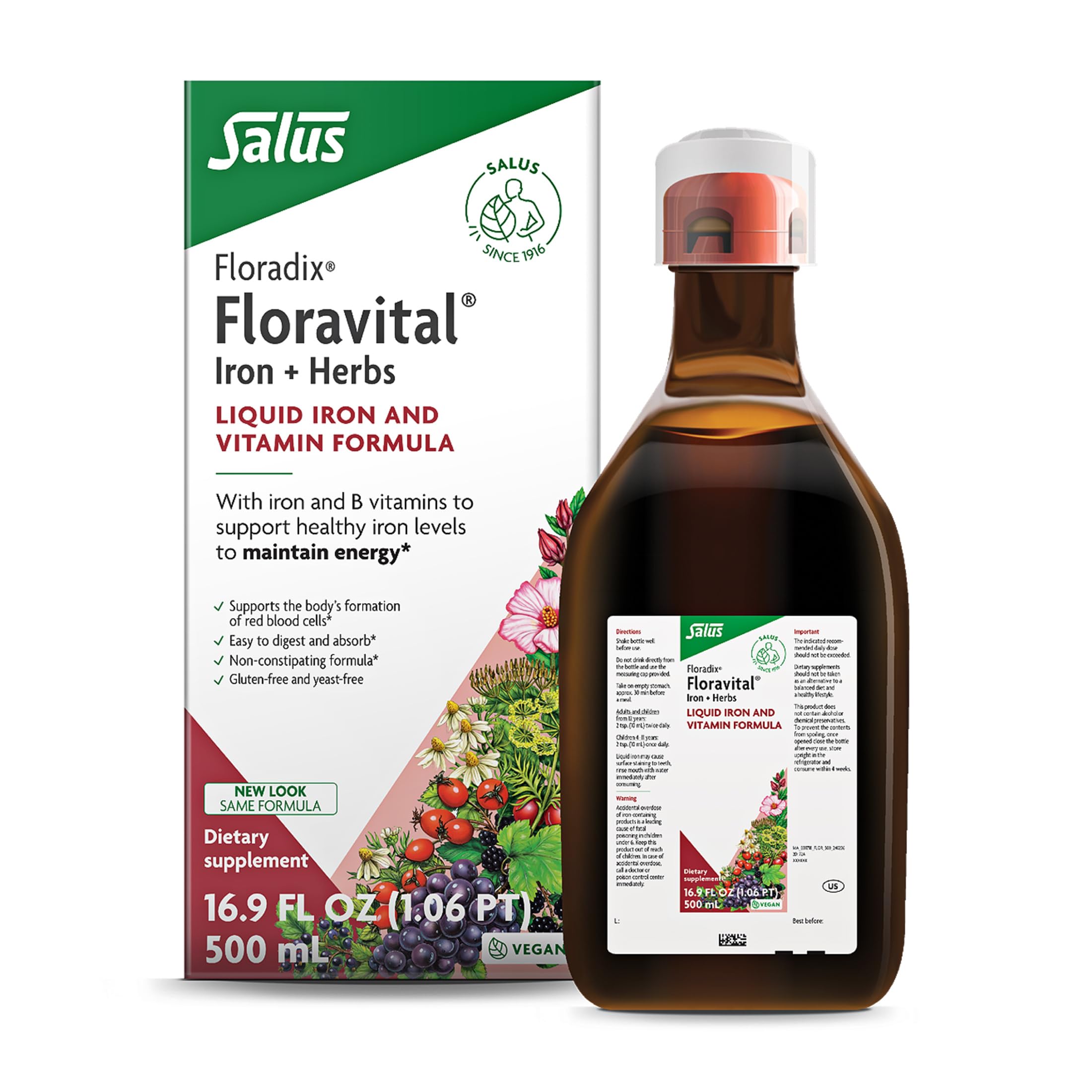 Floradix botella frontal mostrando etiqueta clara y beneficios del producto