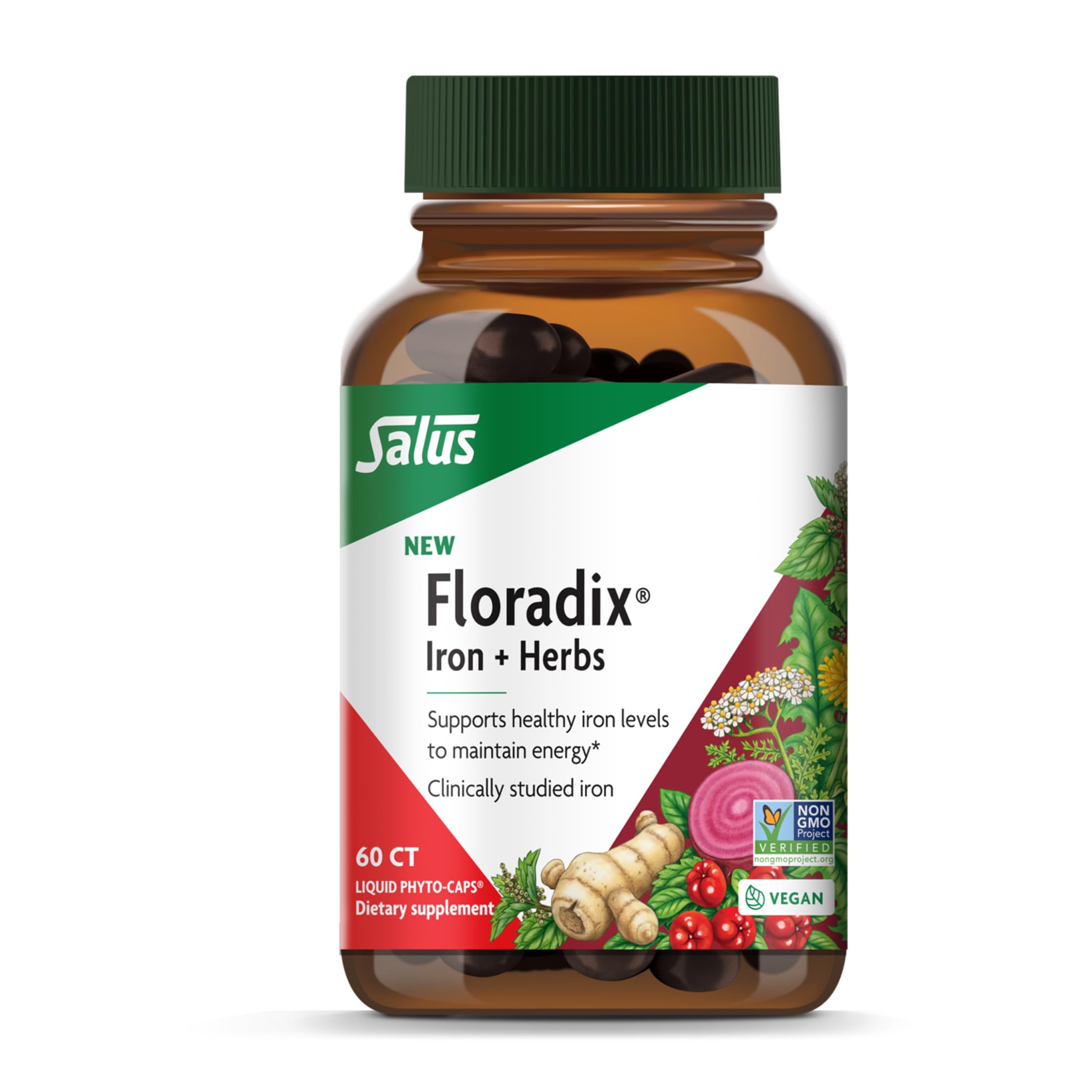 Floradix frente del empaque mostrando la marca y beneficios