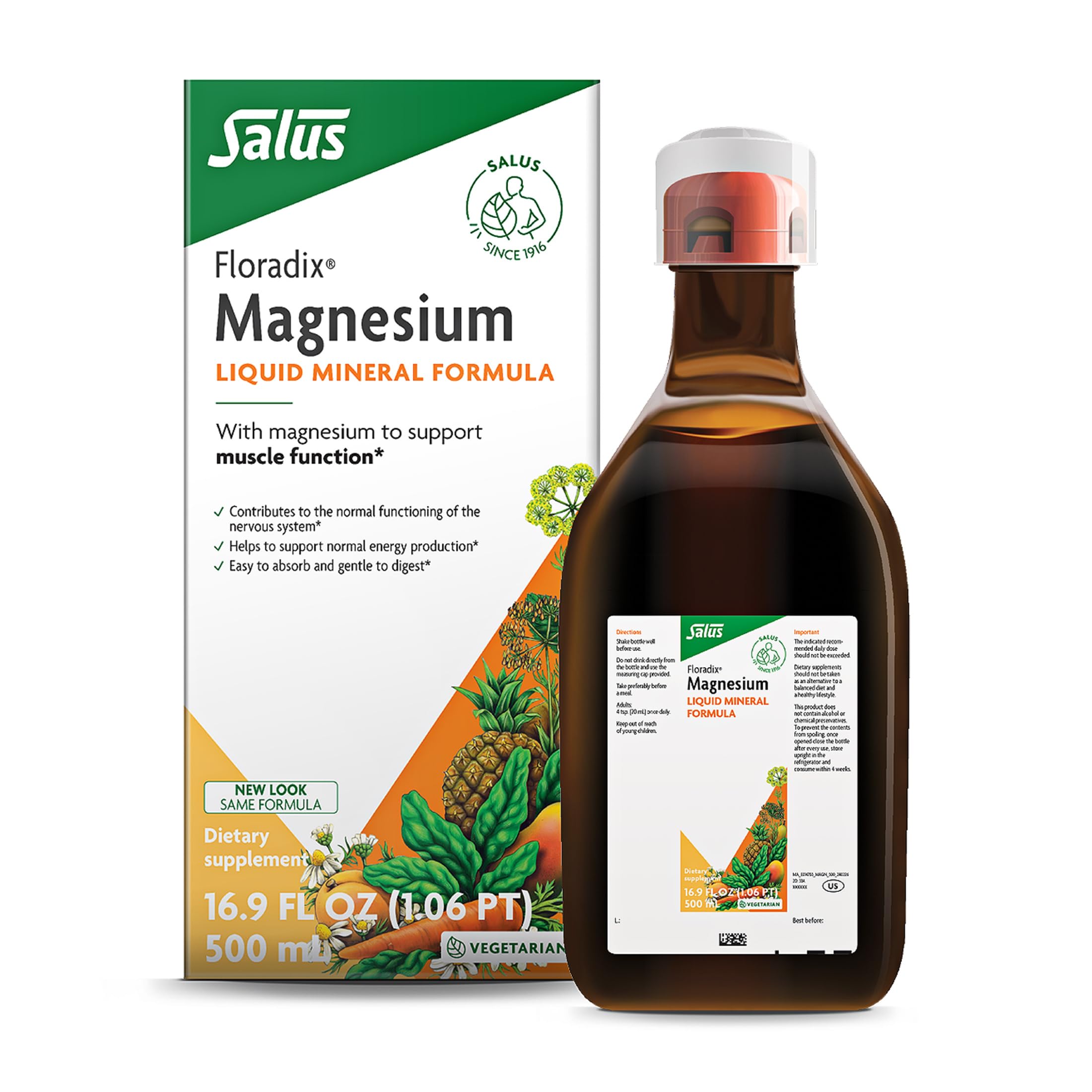 Floradix frasco frente mostrando embalaje y beneficios de magnesio