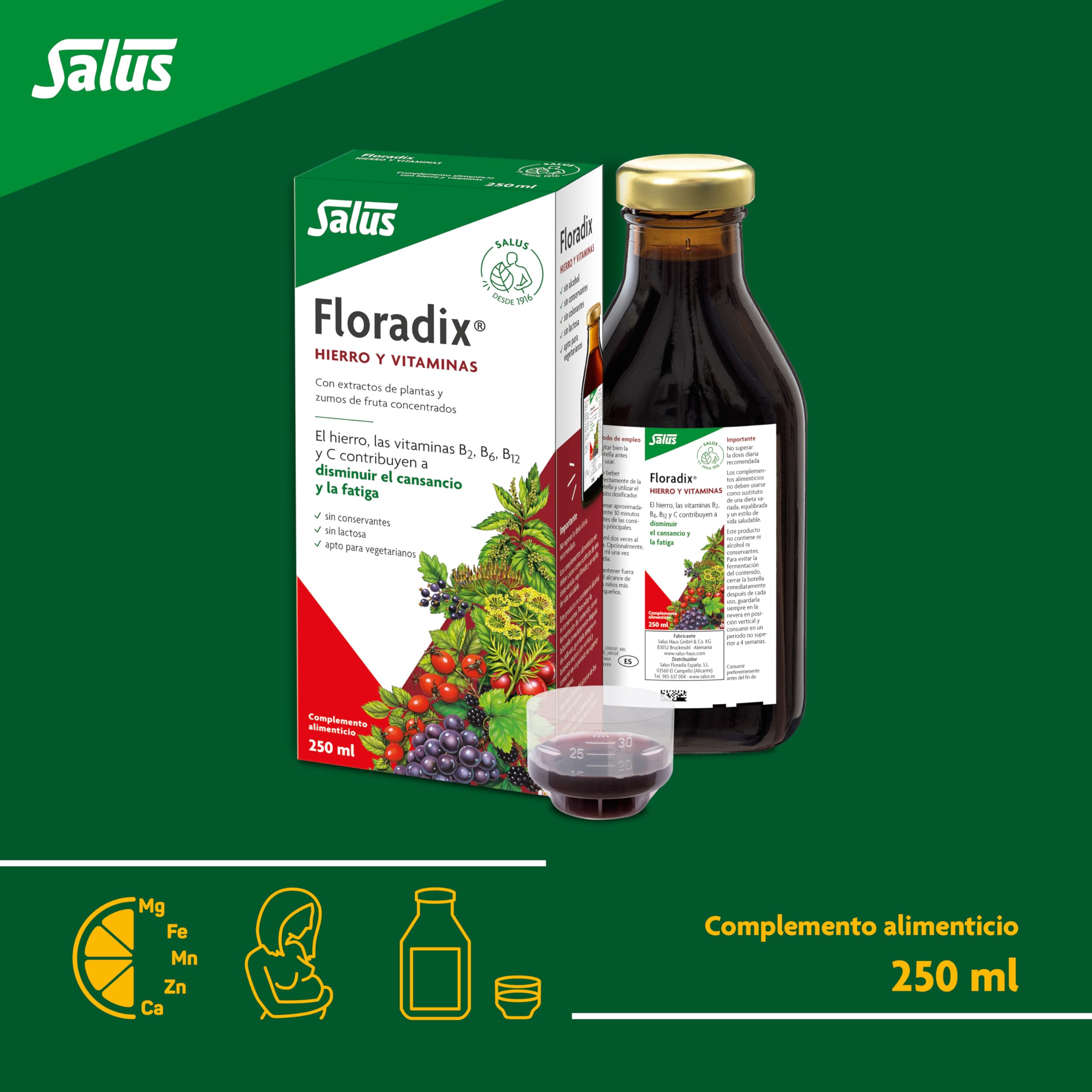 Floradix textura del líquido color rojizo con apariencia natural y bebida fácil