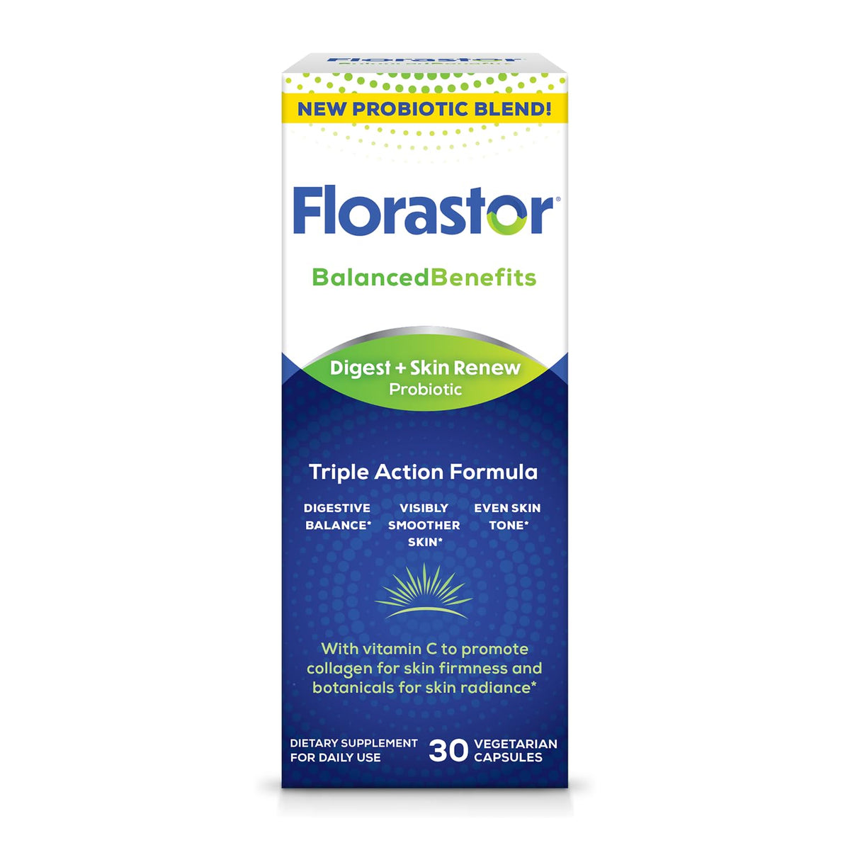 Florastor frasco frontal mostrando 30 cápsulas y diseño claro