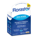 Florastor envase frontal con información clara, favorece equilibrio digestivo